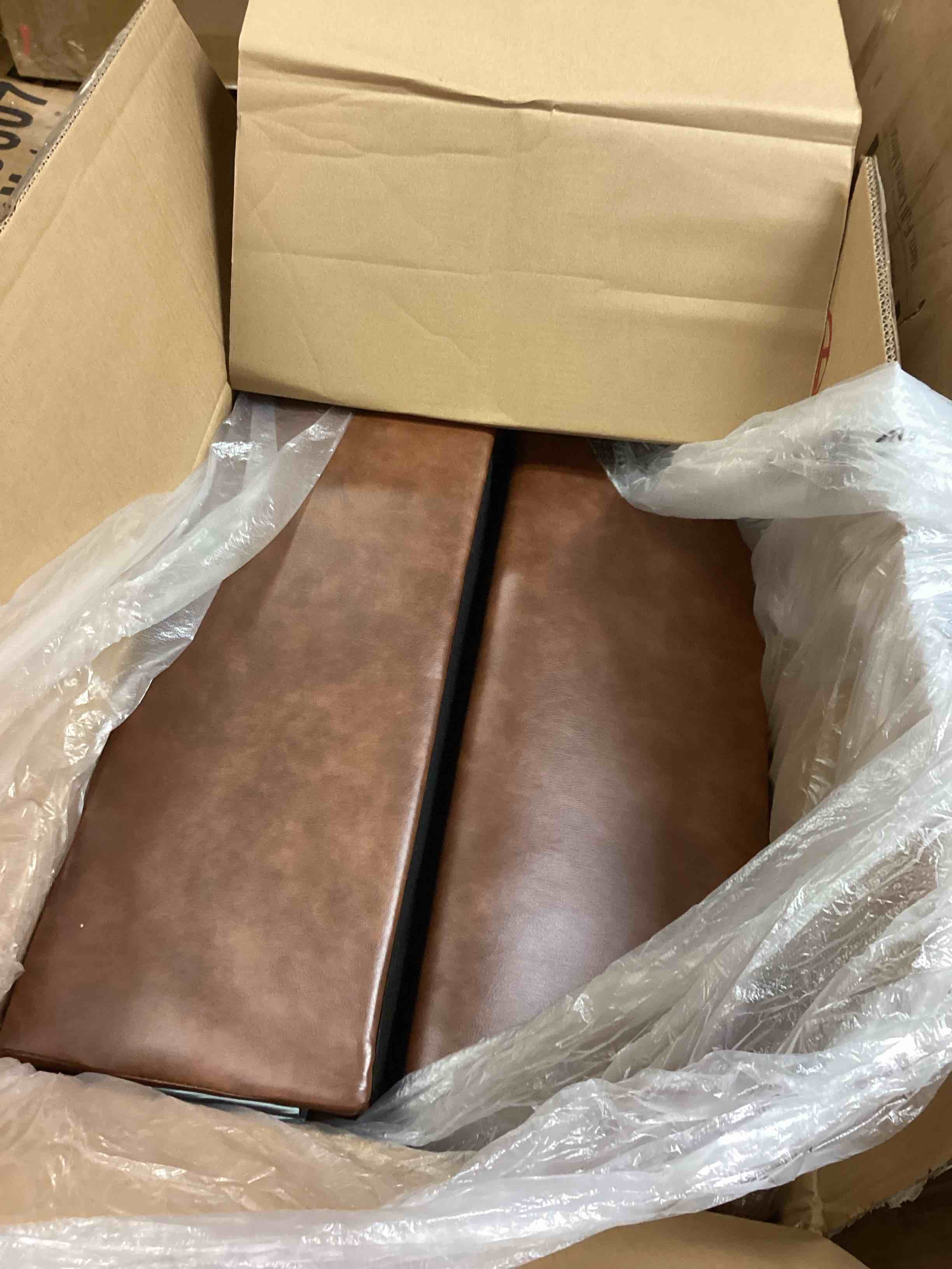 Condition photo showing As Is for ciatre 81" sofa with extra deep seats oversize, pu leather 3 seater sofa for living room, modern couch and sofa, comfy armrests and seats and backrests, easy installation-brown.  (incomplete pickup only 2 of 3  ) 