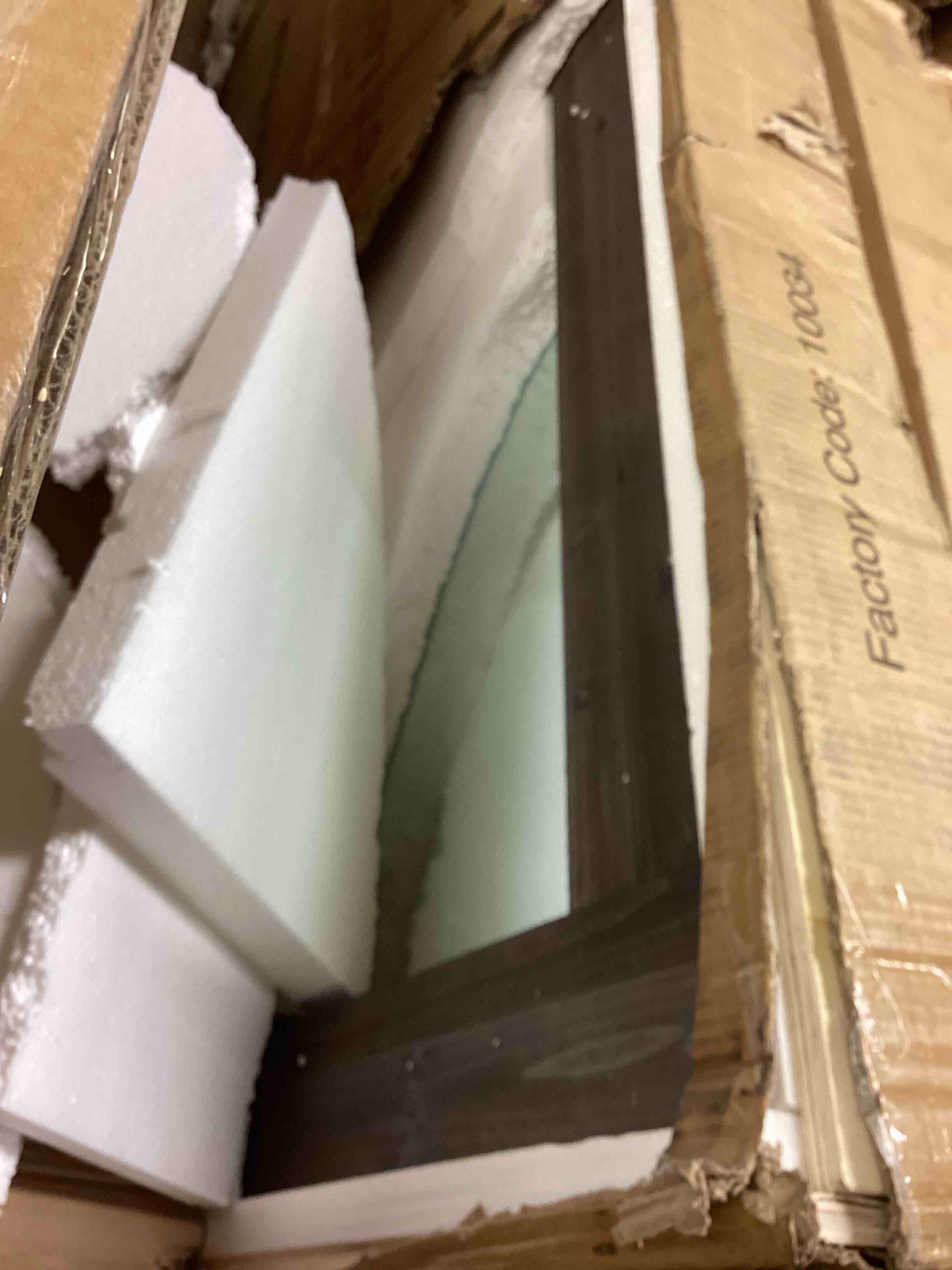 Condition photo showing Good Condition for 71 in. h x 32 in. w rustic rectangle framed charcoal color floor leaning mirror