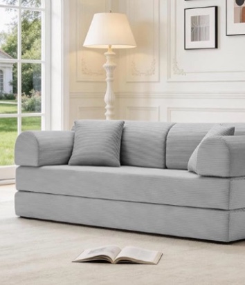 boneless couch convertible sofa bed 78.7" modular folding floor sofa with high back support, corduroy sleeper loveseat with pull-out bed futon couch for living room apartment (light gray)