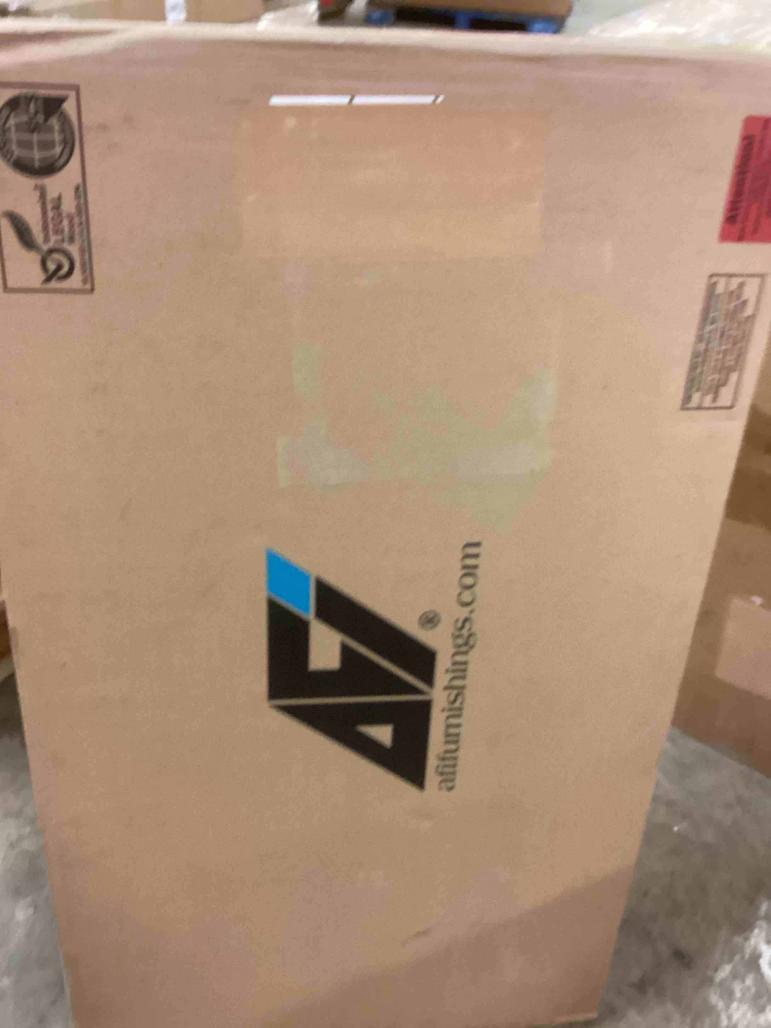 Condition photo showing Good Condition for amear solid wood foundation bed with matching footboard, gray (incomplete one box only)