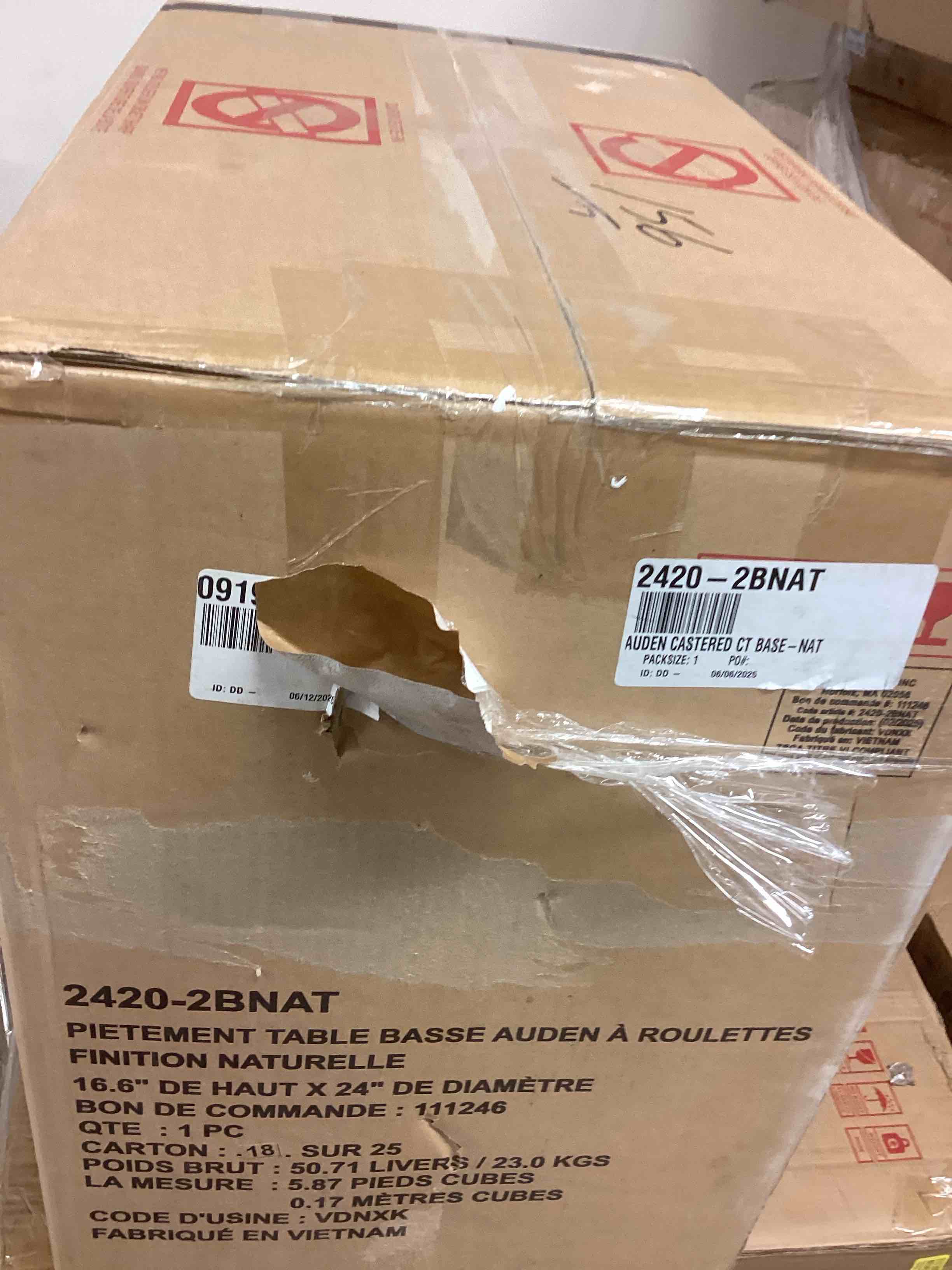 Condition photo showing New/Like New for auden castered coffee table 2420-2bnat(incomplete missing top)