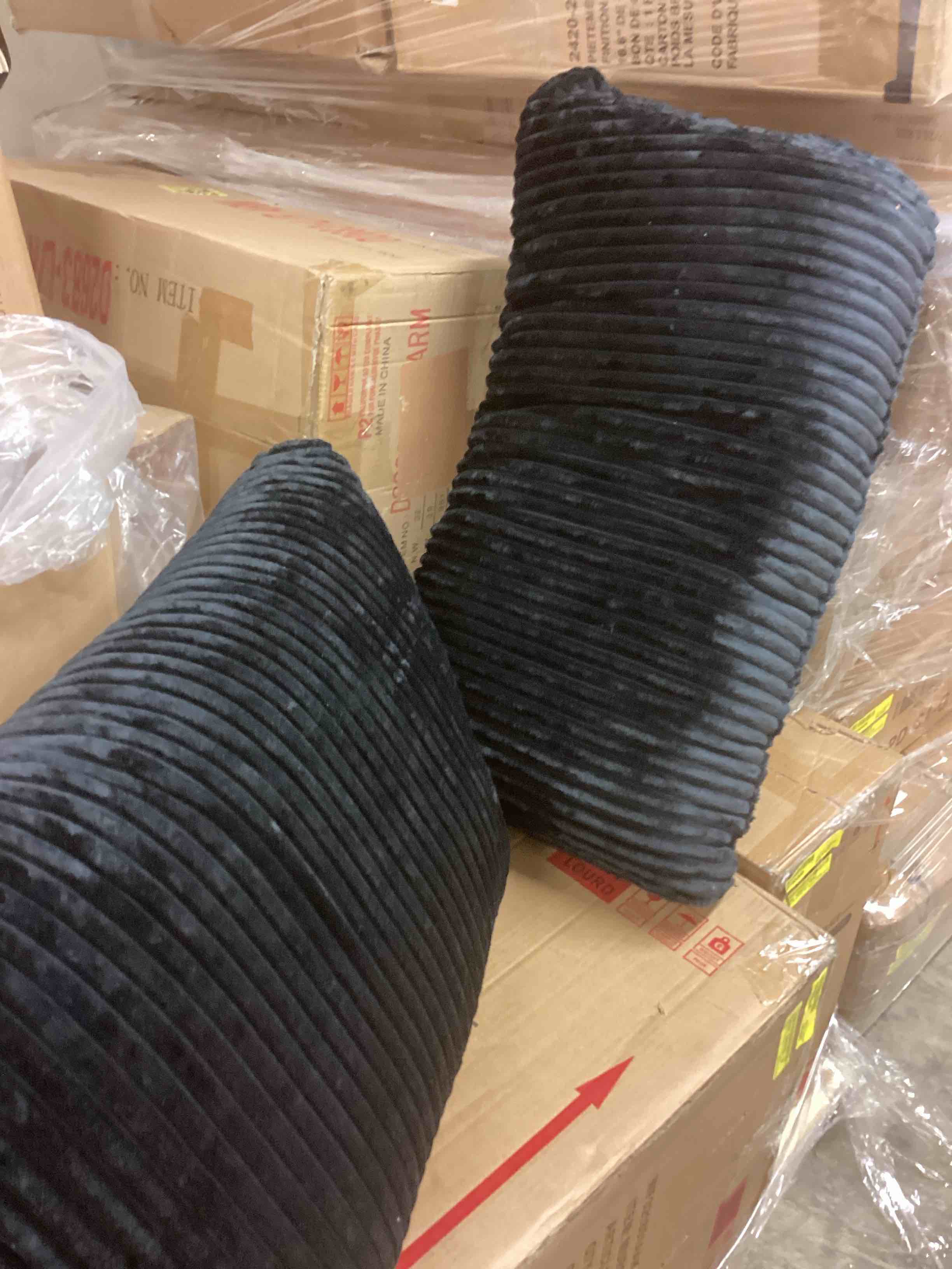 Condition photo showing As Is for corduroy 3-setaser sofa (incomplete one box only)