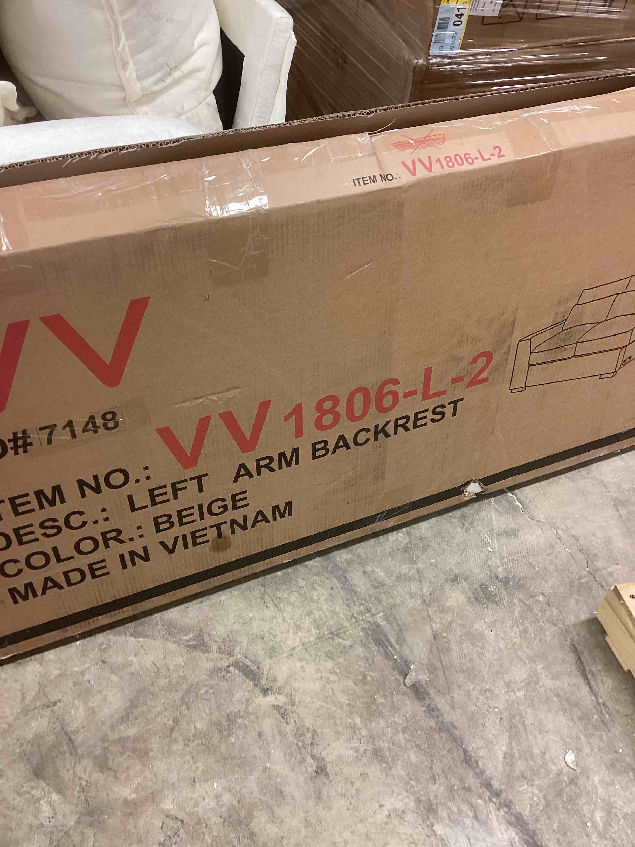 Condition photo showing Good Condition for upholstered sofa ,beige (incomplete one box only)