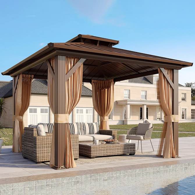 EROMMY 10X10 Hardtop Grill Gazebo With Netting For Outdoor (incomplete 5 box of 6 only) ( missing 1 box  to complete a set ) 