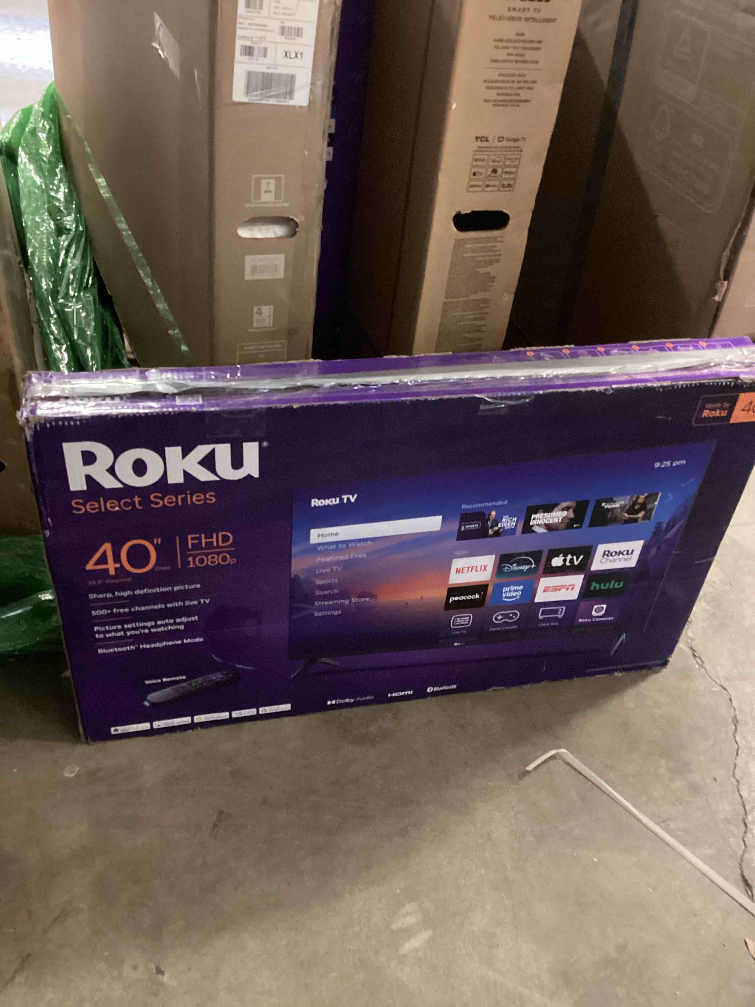 Condition photo showing As Is for roku smart tv 2026 – 40-inch select series, 1080p full hd tv – roku tv with voice remote – flat screen led television with wi-fi for streaming live local news sports & movies, bluetooth headphone mode 40" 1080p