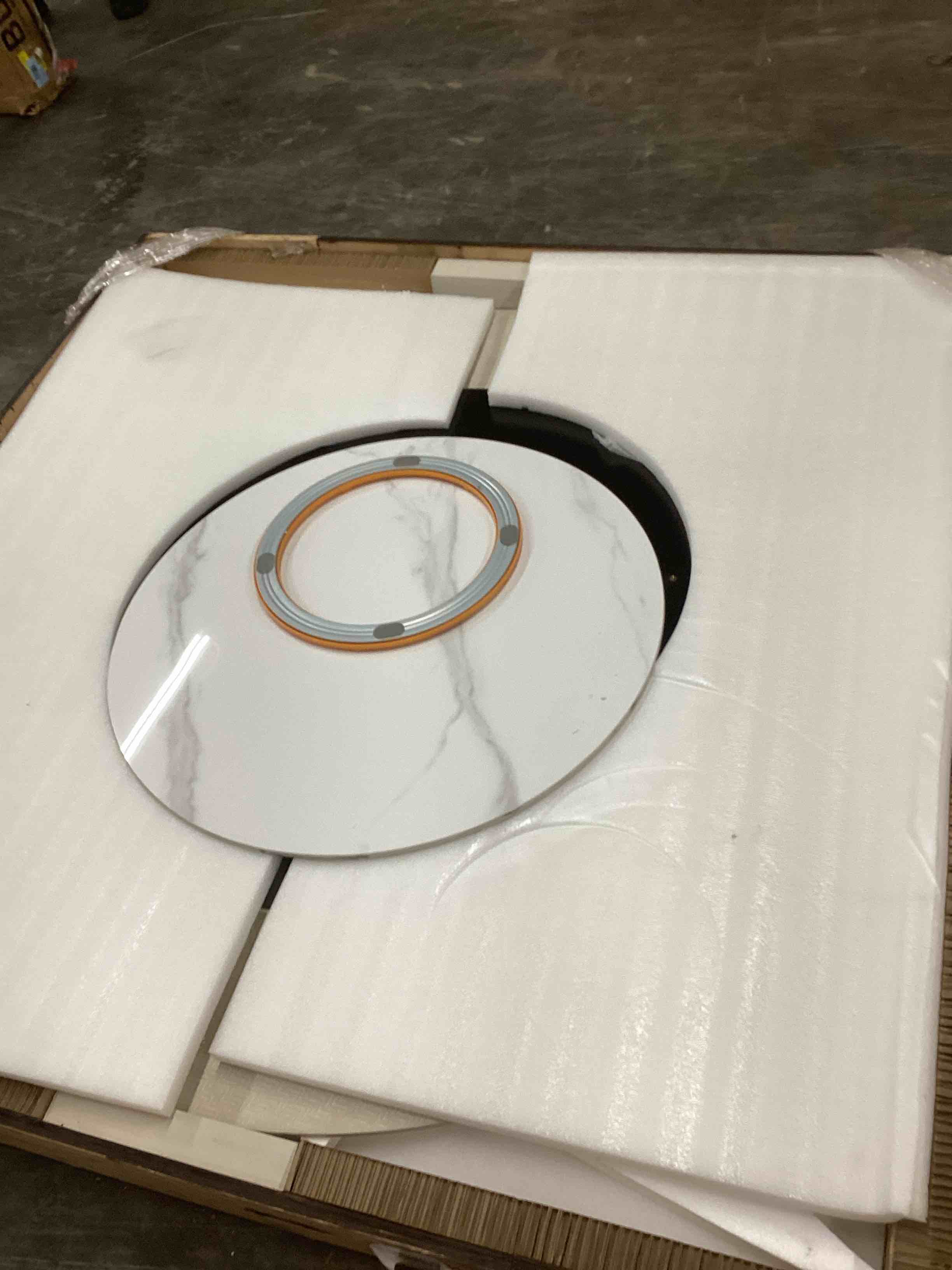 Condition photo showing Good Condition for round dining table , sintered stone round kitchen table with petal shaped unique design, (incomplete top only)