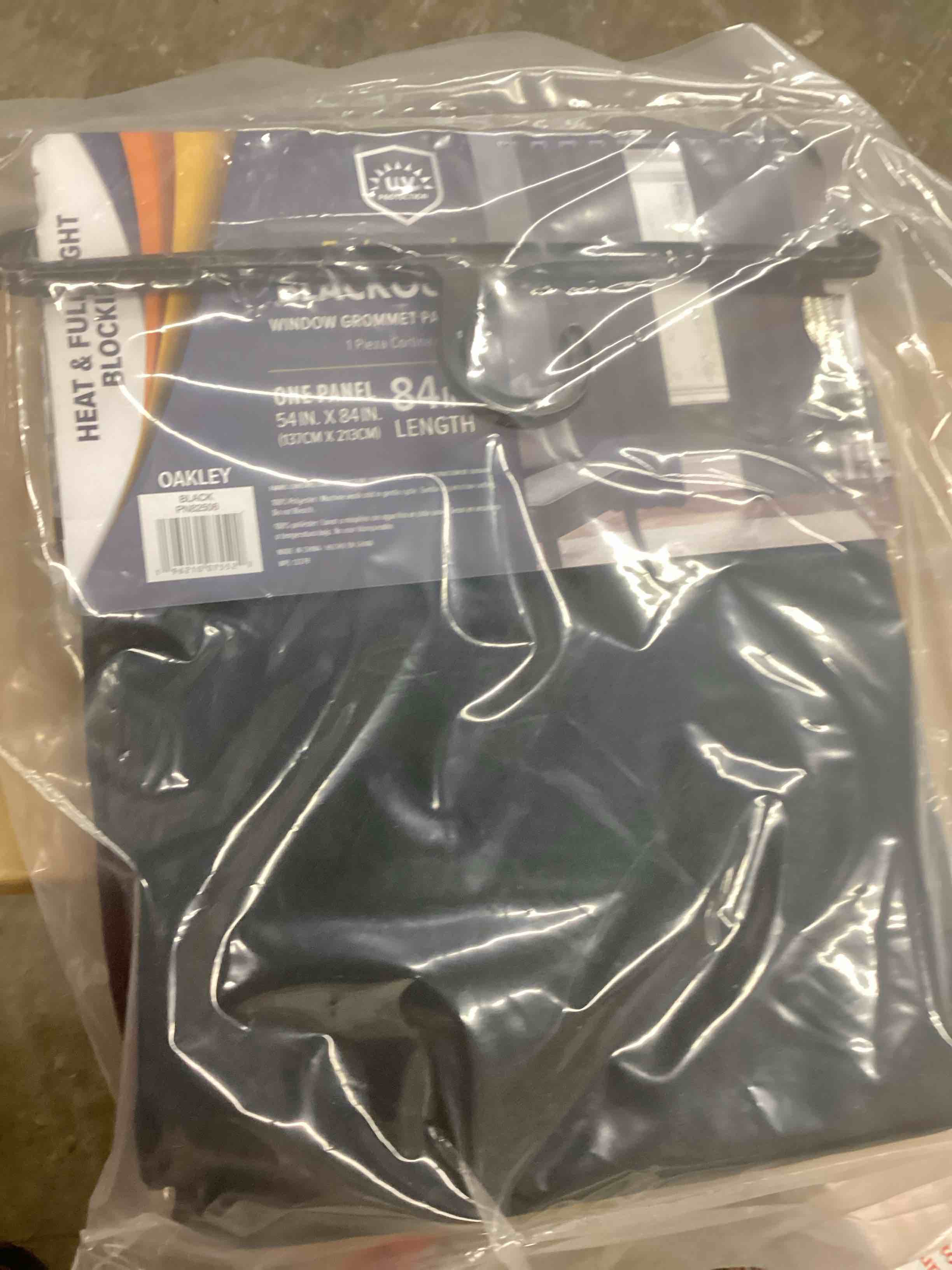 Condition photo showing New/Like New for rt designers collection oakley embossed blackout polyester window curtain grommet panel 52" " x 84" black