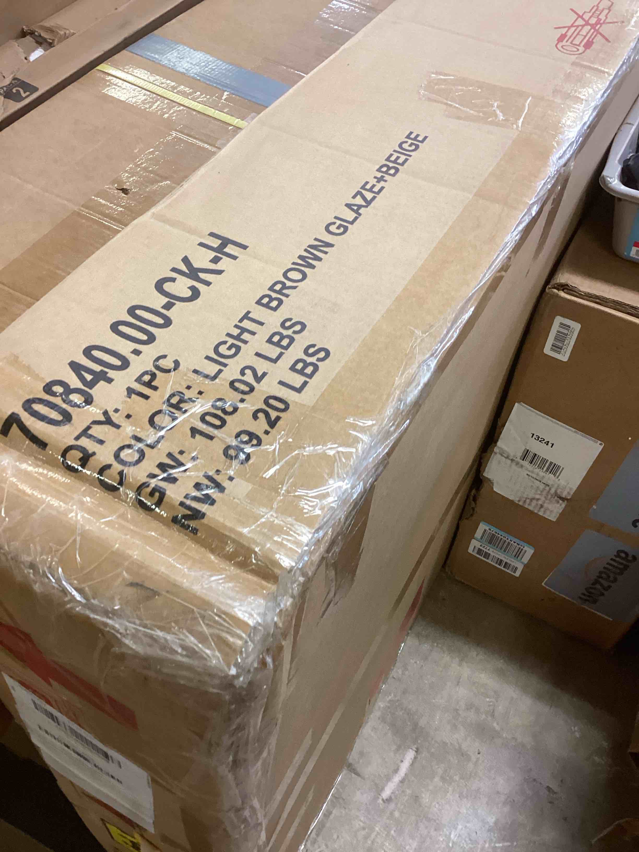 Condition photo showing New/Like New for ladera light wood & boucle bed (incomplete one box only)