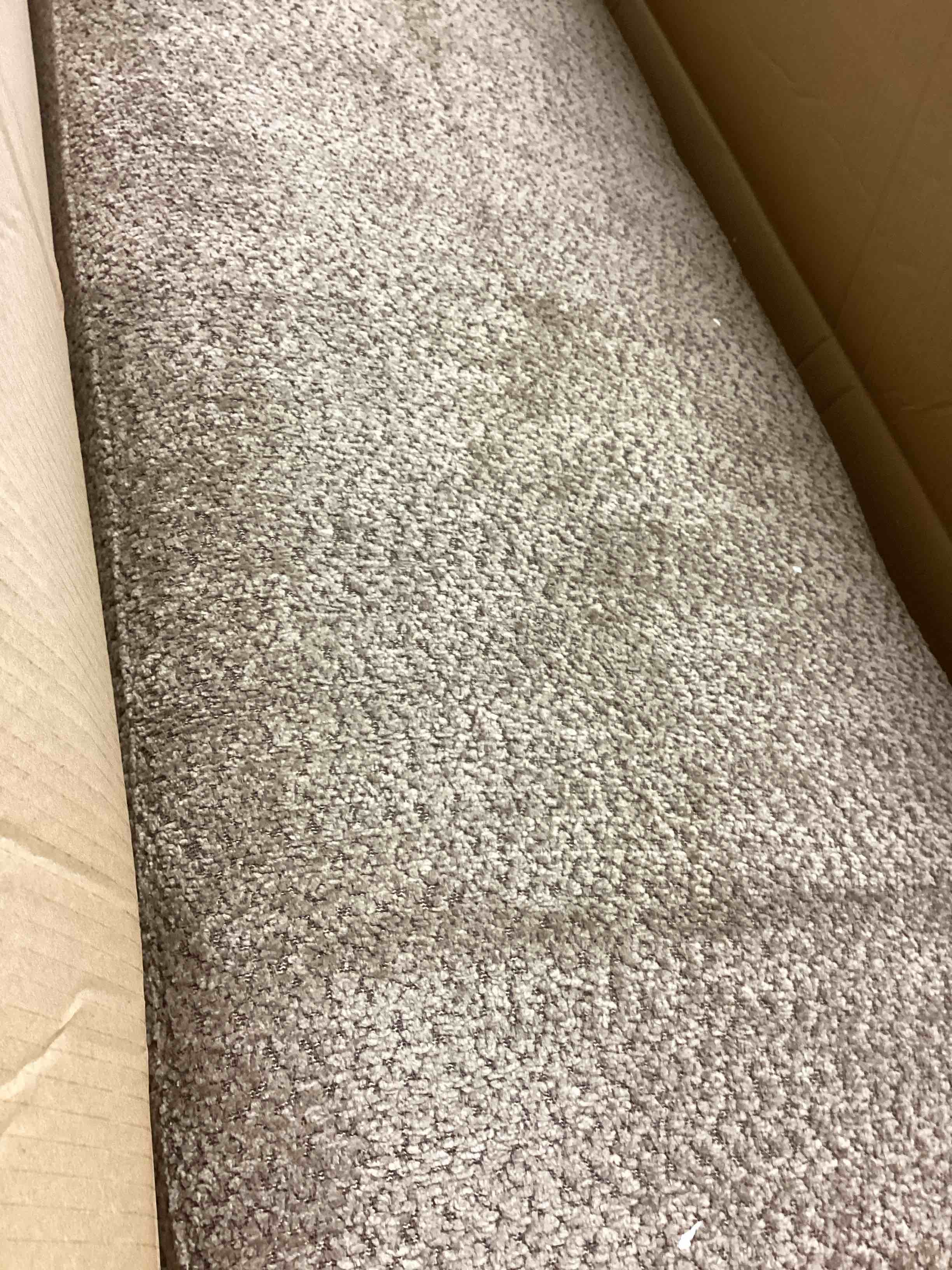 Condition photo showing New/Like New for arden minimalist style rectangular loop yarn fabric ottoman bench, rubberwood frame, entryway bench, living room sofa extra seat, end of bed footstool, brown+brown