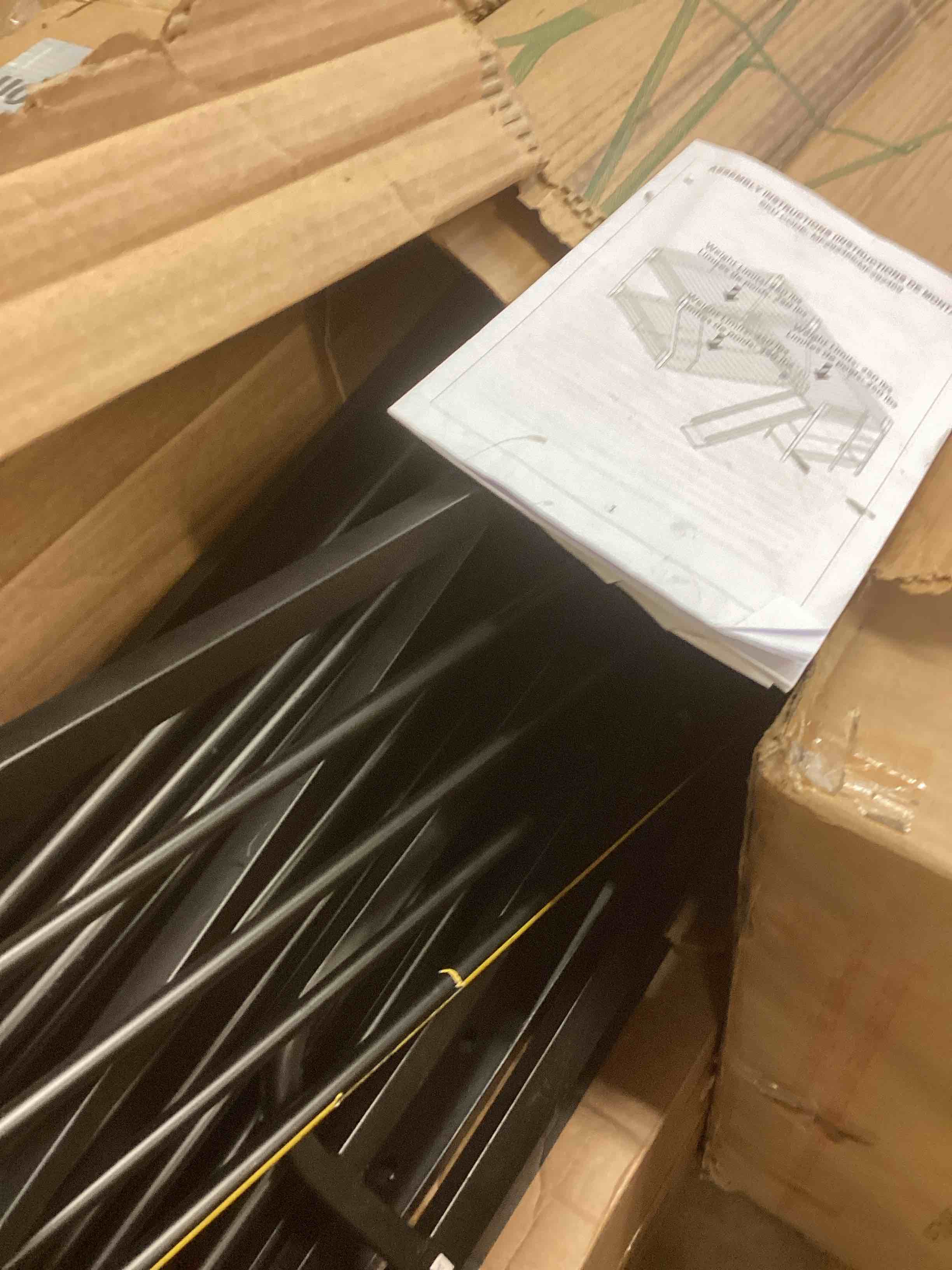 Condition photo showing As Is for metal triple bunk beds with slide twin over full l-shape low bunk bed attached a loft bed with desk 3 beds corner bunk bed for three kids boys girls teens, black