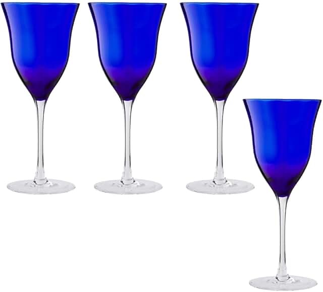 qualia meridian blue wine glasses set of 4, cobalt blue glassware, 8oz colored wine glasses with optic effect, lead-free crystal glass, colored glassware, birthday gifts for women,