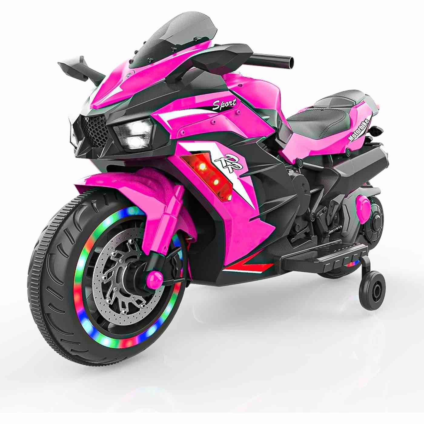 kids ride on motorcycle,12v electric battery powered ride on bike,2 wheels electric motorcycle for kids ages 3-6 years with hand racing,led light-emitting tyres,pu seat,toy gifts,pink