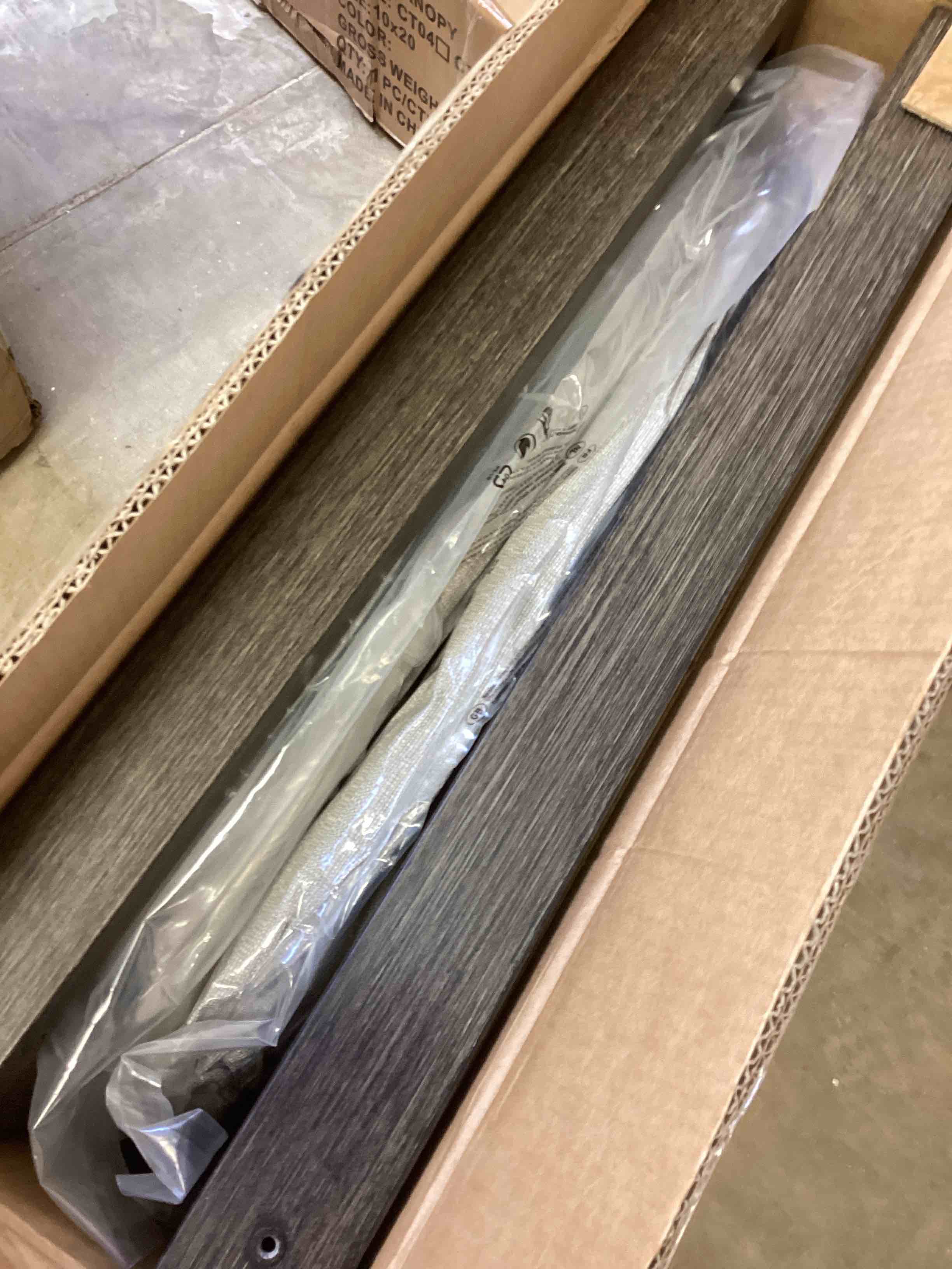 Condition photo showing Good Condition for udpatio aluminum patio furniture faux wood grain modern outdoor furniture patio conversation set with 6" olefin fabric cushions and coffee table, 600d waterproof cover included, grey (incomplete only box d contains arms and cushions of seater sofa) 