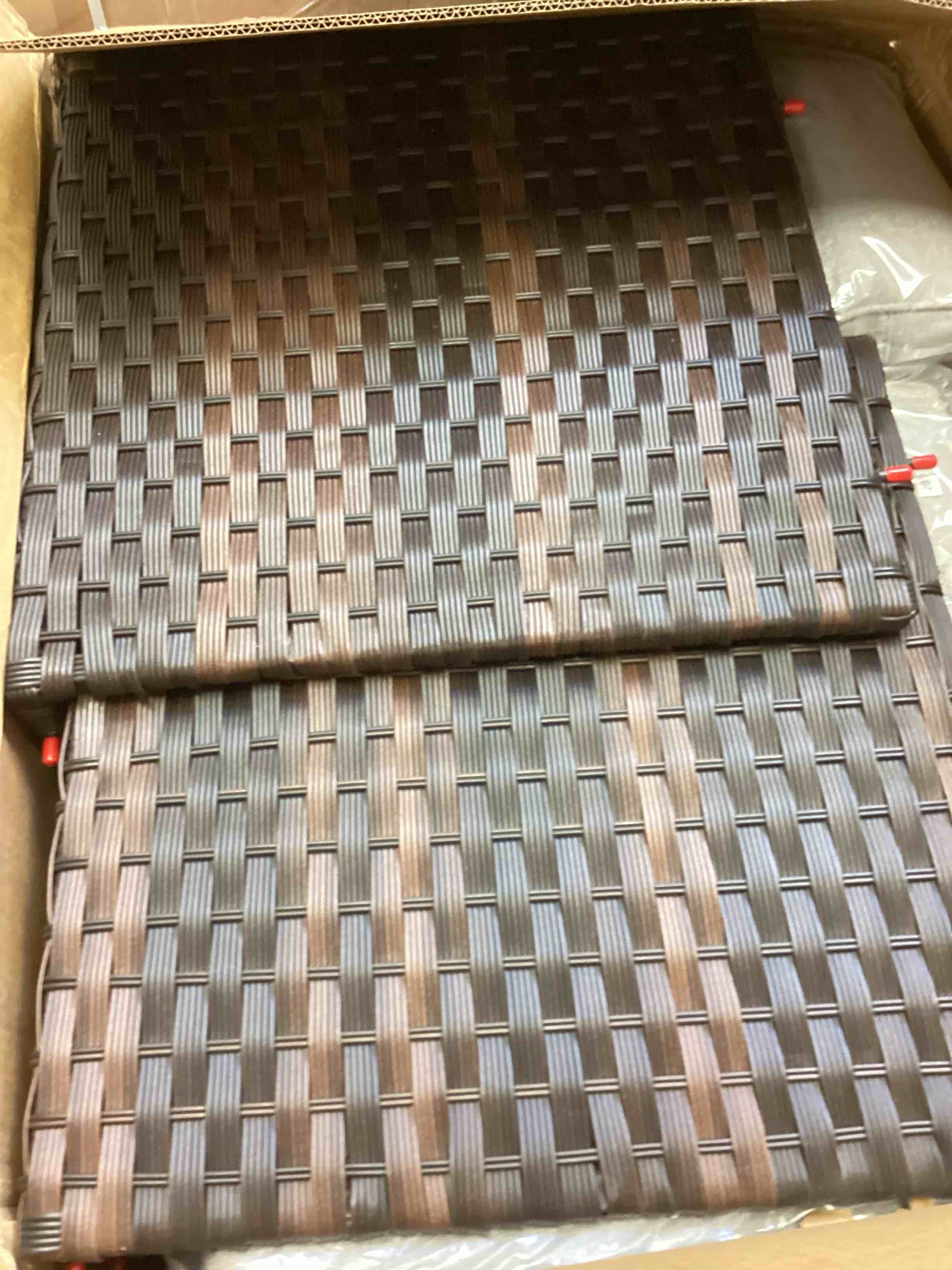 Condition photo showing Good Condition for 3 seat outdoor couch, wicker patio sofa with thickened olefin cushions, high back and deep seating, hand-woven pe rattan for porch, deck, balcony
