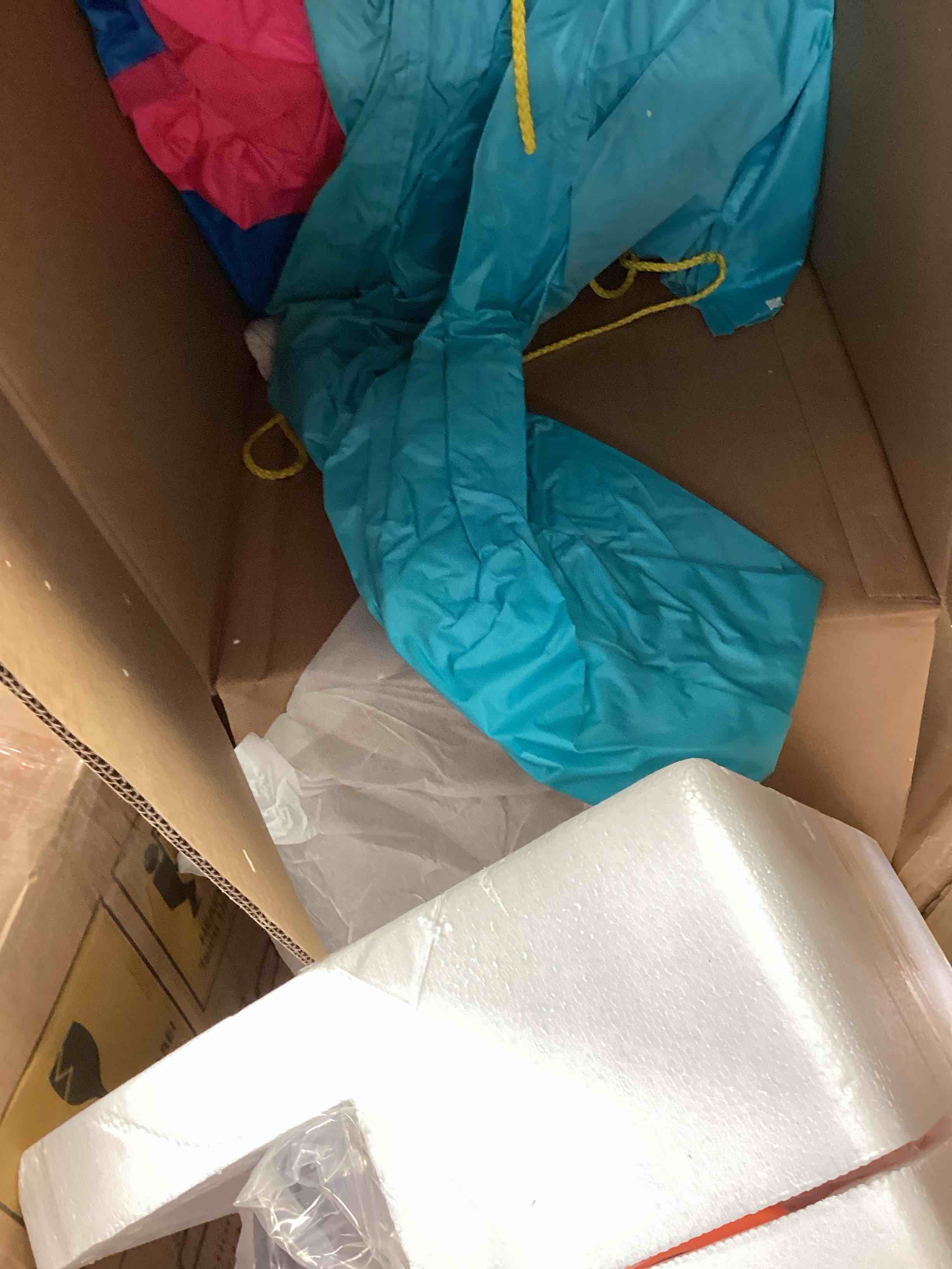 Condition photo showing New/Like New for lol surprise pink river race inflatable water park 2 slides climbing wall & blower outdoor toy ages 4 and up