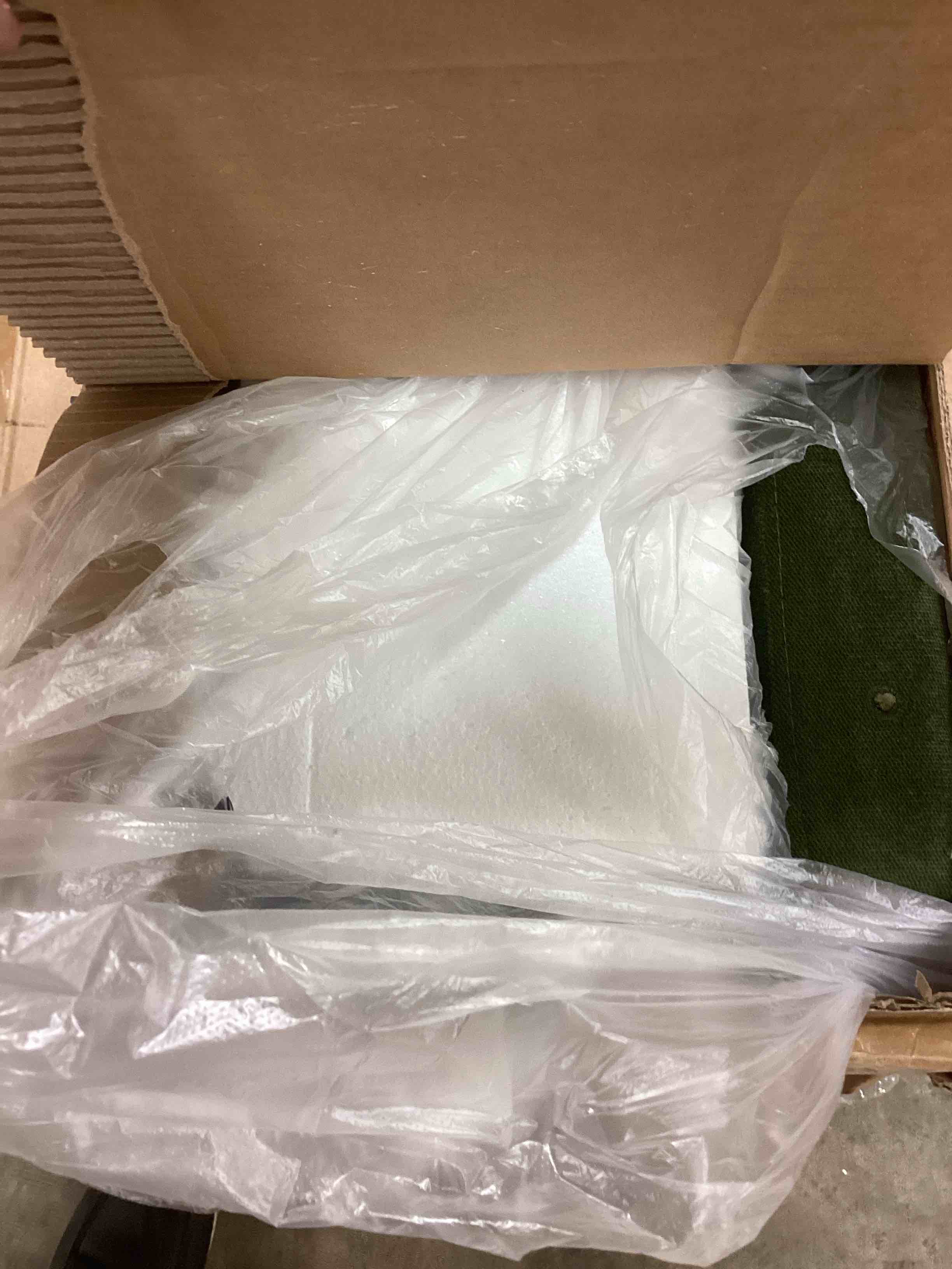 Condition photo showing Good Condition for velvet upholstered platform bed with wingback headboard,  (incomplete one box of two only)