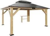 AMERLIFE 13x15 Spruce Wood Hardtop Carport, Outdoor Gazebo with Double Metal Roof & Storage Bar, Paviloin with Wood Frame for Patio, Parties, Garage, Lawns (incomplete 1 box of 4 only)