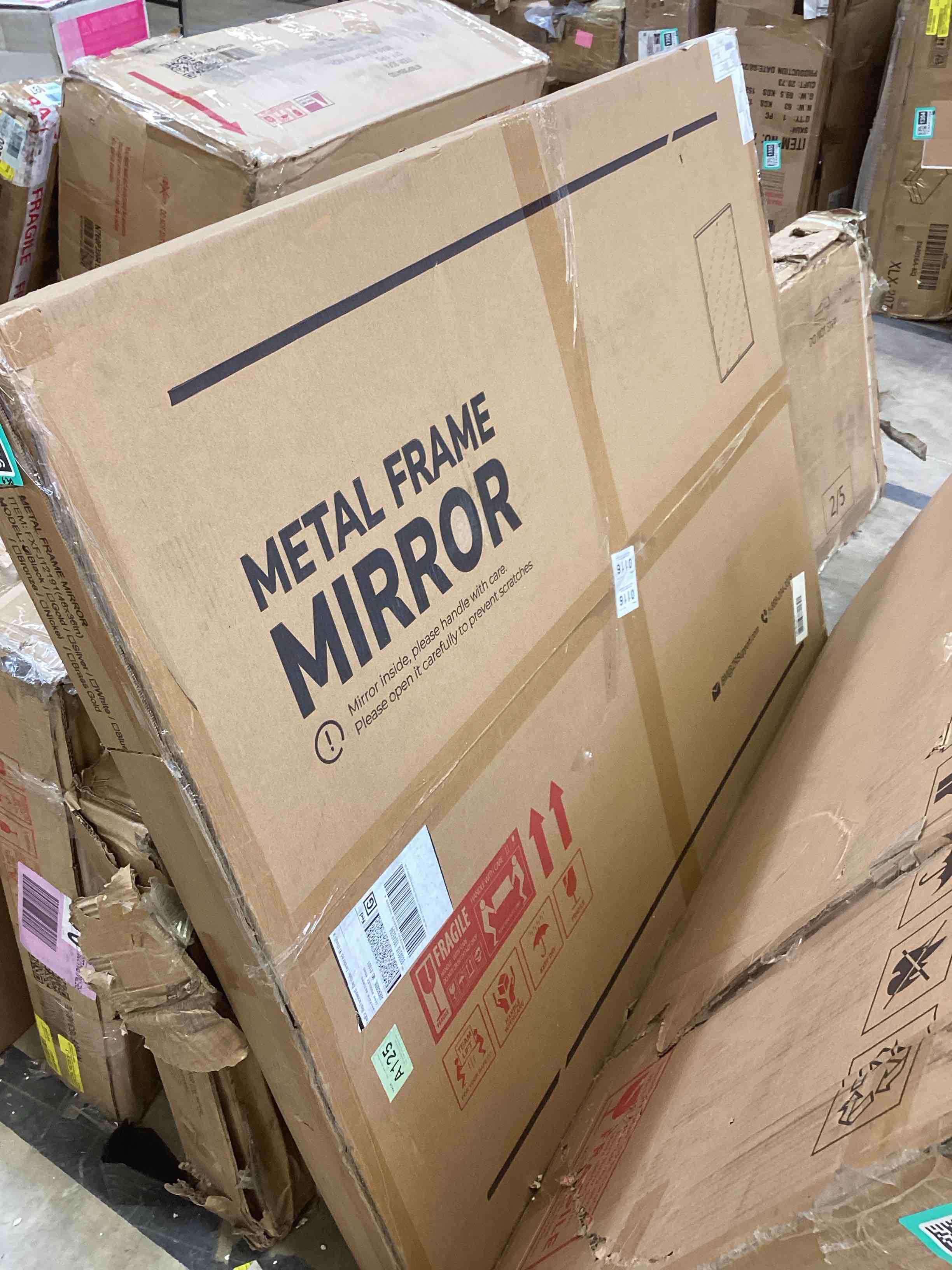 Condition photo showing New/Like New for 48 in. w x 36 in. h rectangular aluminum framed wall bathroom vanity mirror in matte black