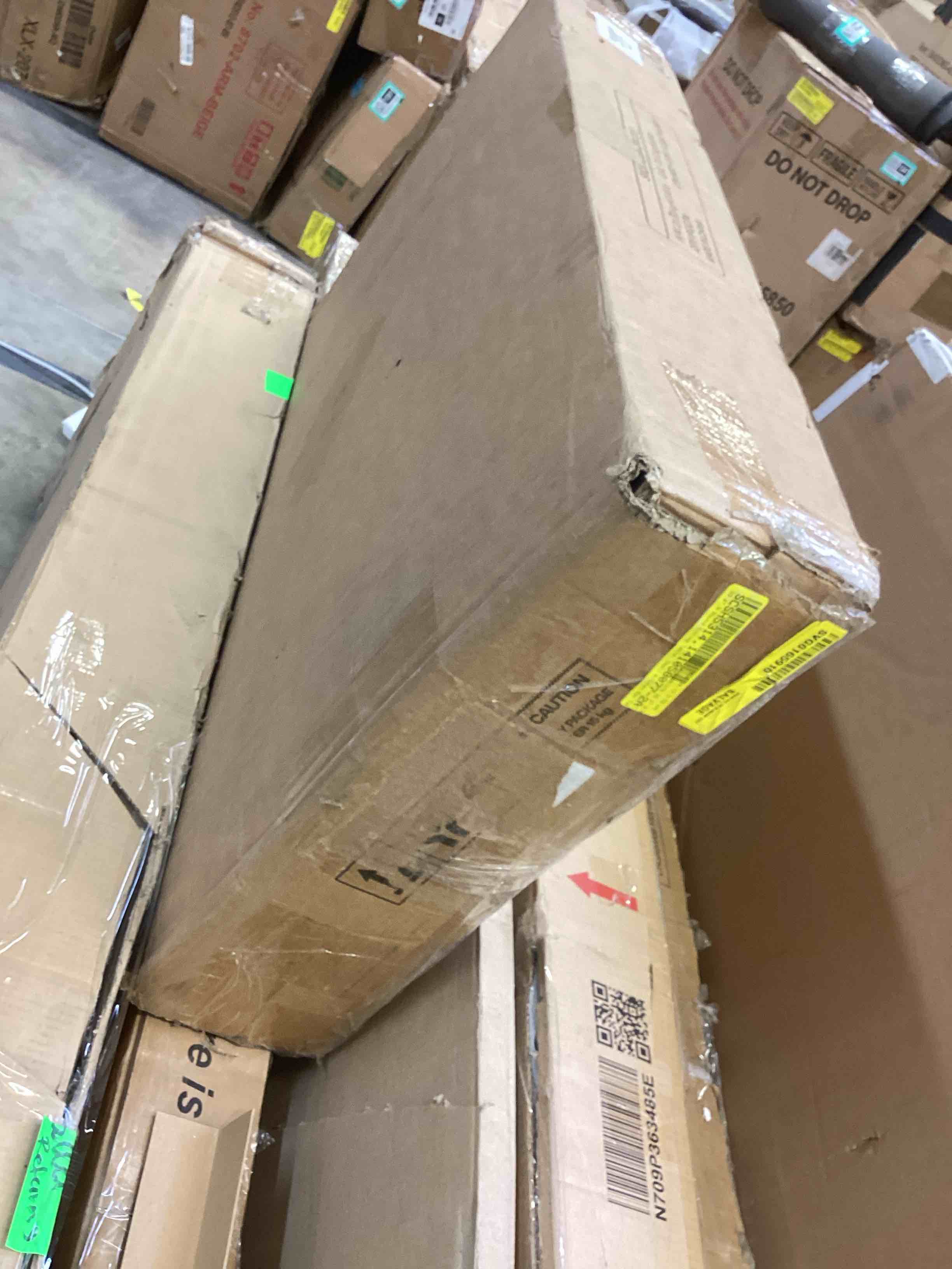 Condition photo showing As Is for 39.8 in. h light brown round bar table with metal ring footrest, bistro pub table for dining coffee cock