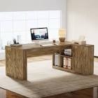 Halseey 71 in. L-Shaped Rustic Brown Wood Executive Desk, Large Office Desk Computer Desk with Storage, Shelves and Door (INCOMPLETE ONPY BOX A) 
