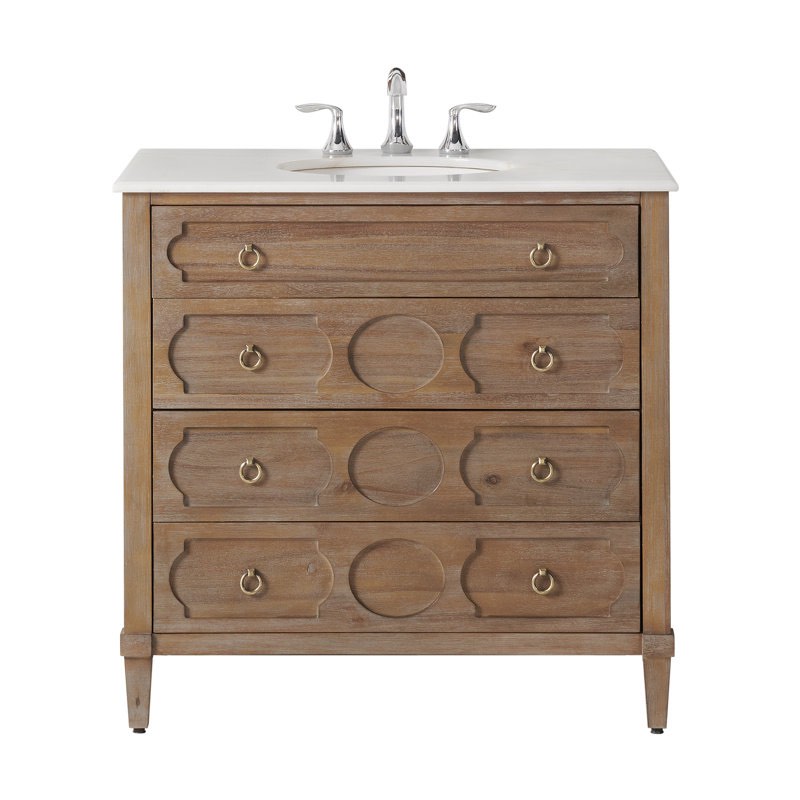 Asellus 36"W x 22"D Bath Vanity in Reclaimed Gray with White Marble Top and White Basin By August Grove®((BROKEN MARBLE TOP) 