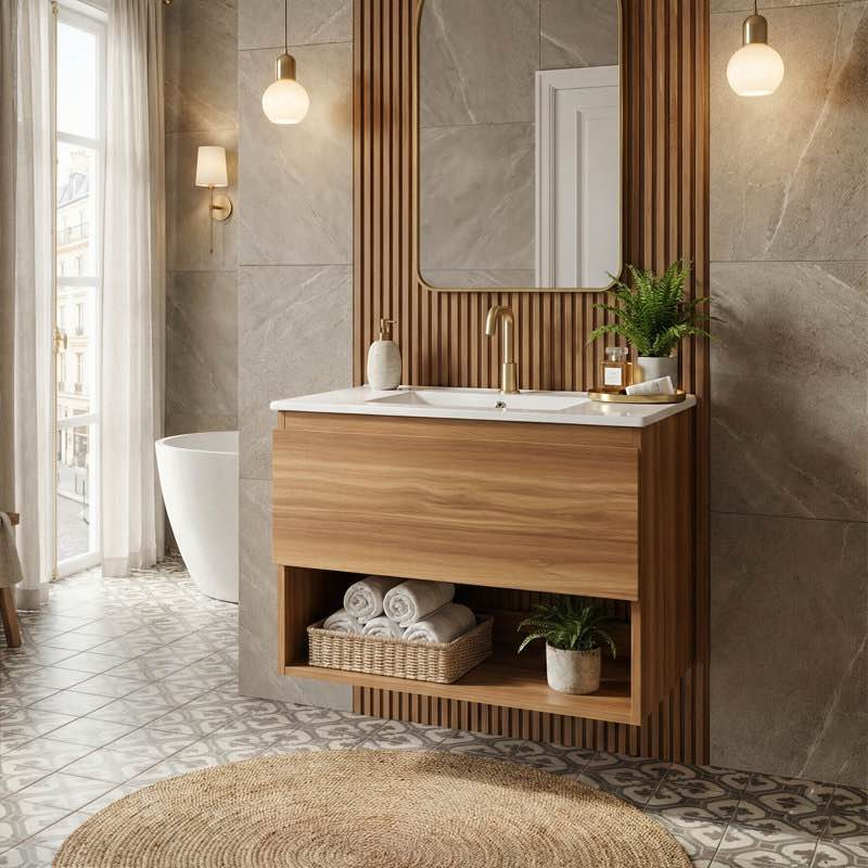 24"/30" Space-Saving Bathroom Vanity With Organizer Drawer, Walnut Wall Hung Cabinet (dnot include top) 