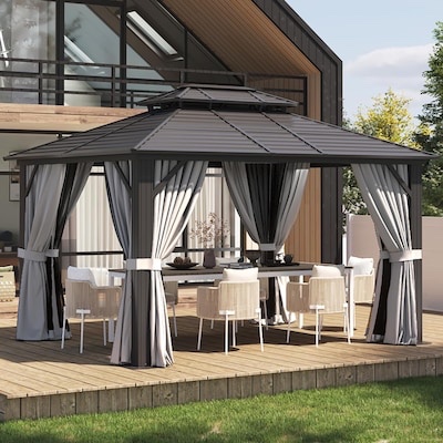 AOXUN 12-ft x 10-ft Gazebo Black Grill Gazebo with Hardtop Roof (Screen Included) (INCOMPLETE ONLY BOX #2 of 2) 