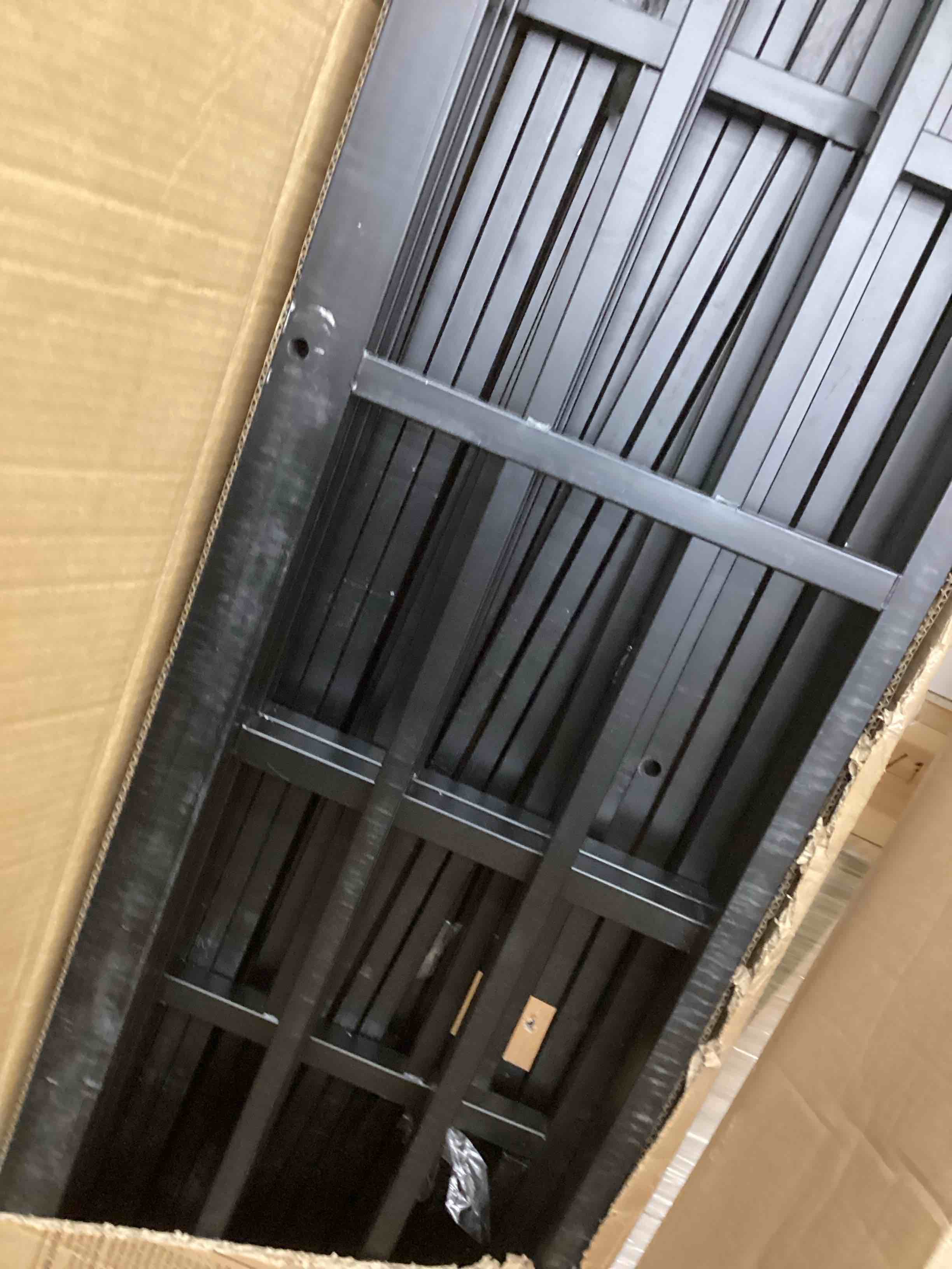 Condition photo showing Good Condition for alukang queen over queen size metal bunk bed for bed room, lower bunk pulled put in three sections , heavy duty bed frame with ladder & guardrail (box 1 of 2 only)