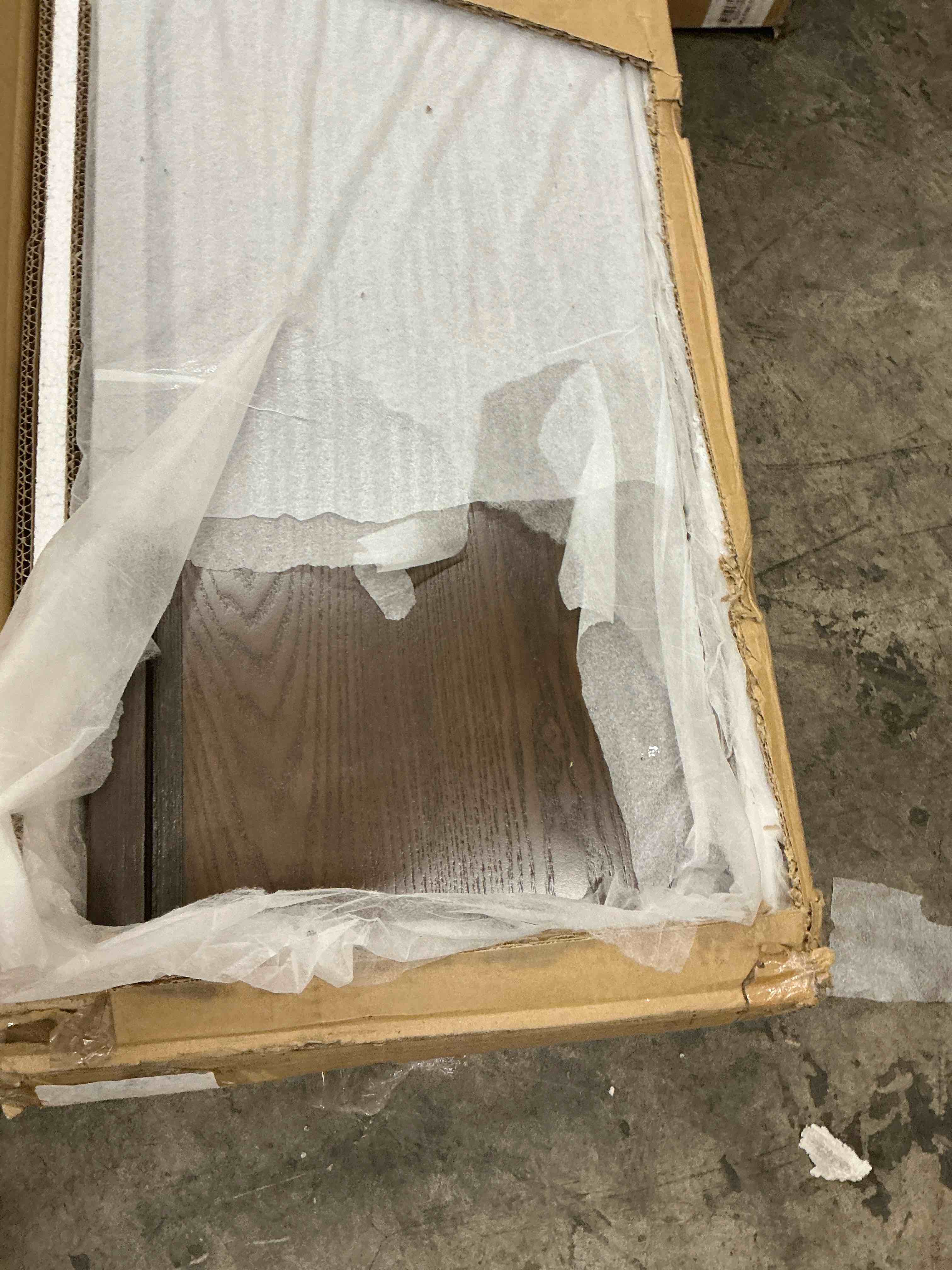 Condition photo showing New/Like New for milano walnut wood upholstered queen bed (box 2 of 2 only)