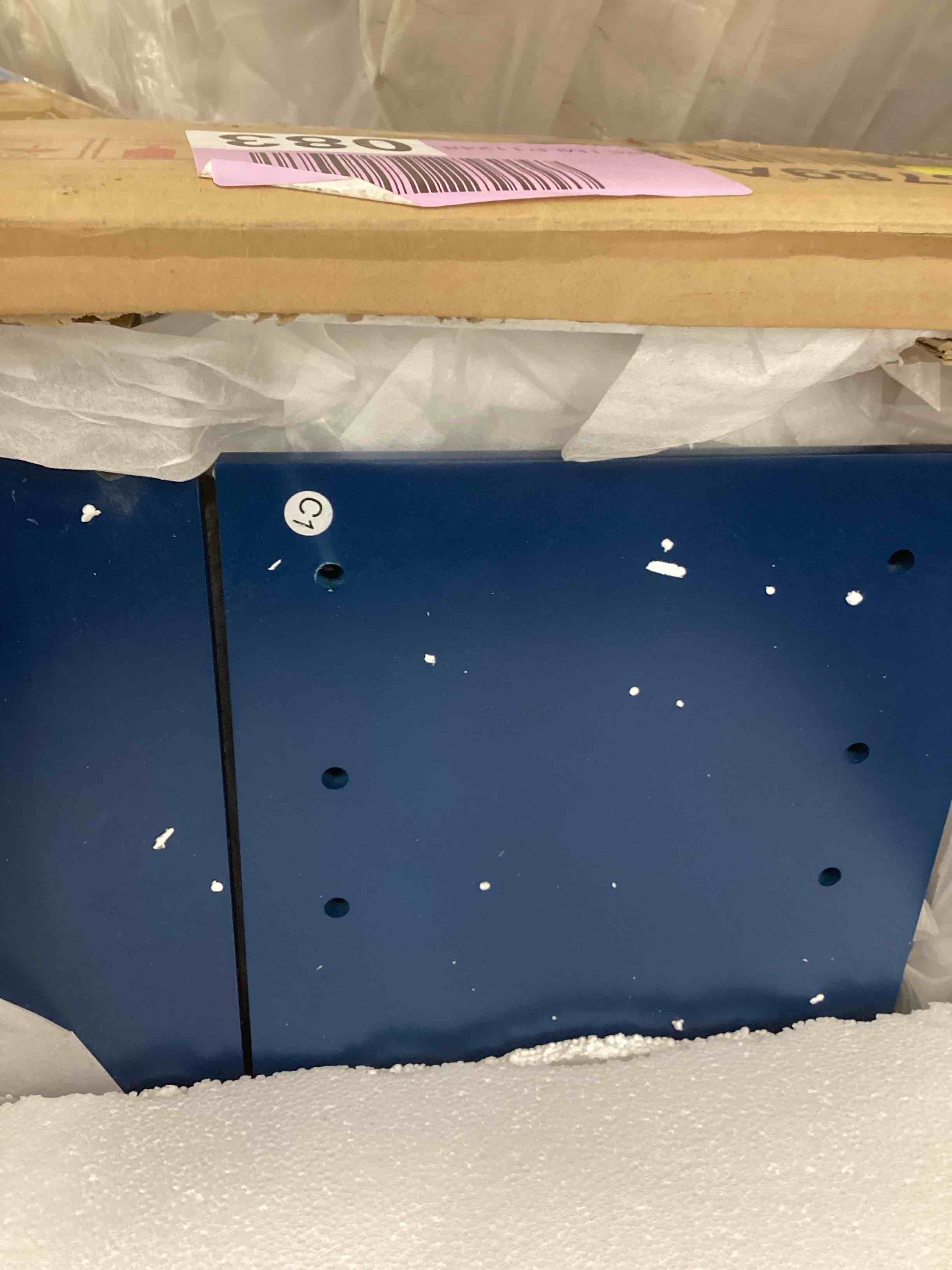 Condition photo showing New/Like New for modernluxe assembly required twin size race carshaped platform bed with wheelsblue