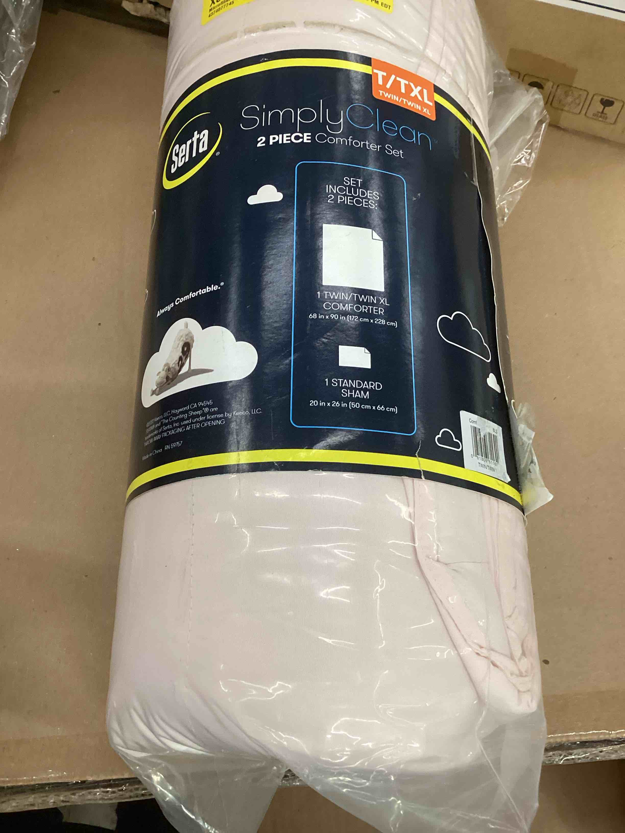 Condition photo showing New/Like New for serta simply clean ultra soft hypoallergenic solid 2 piece comforter set, twin xl, blush