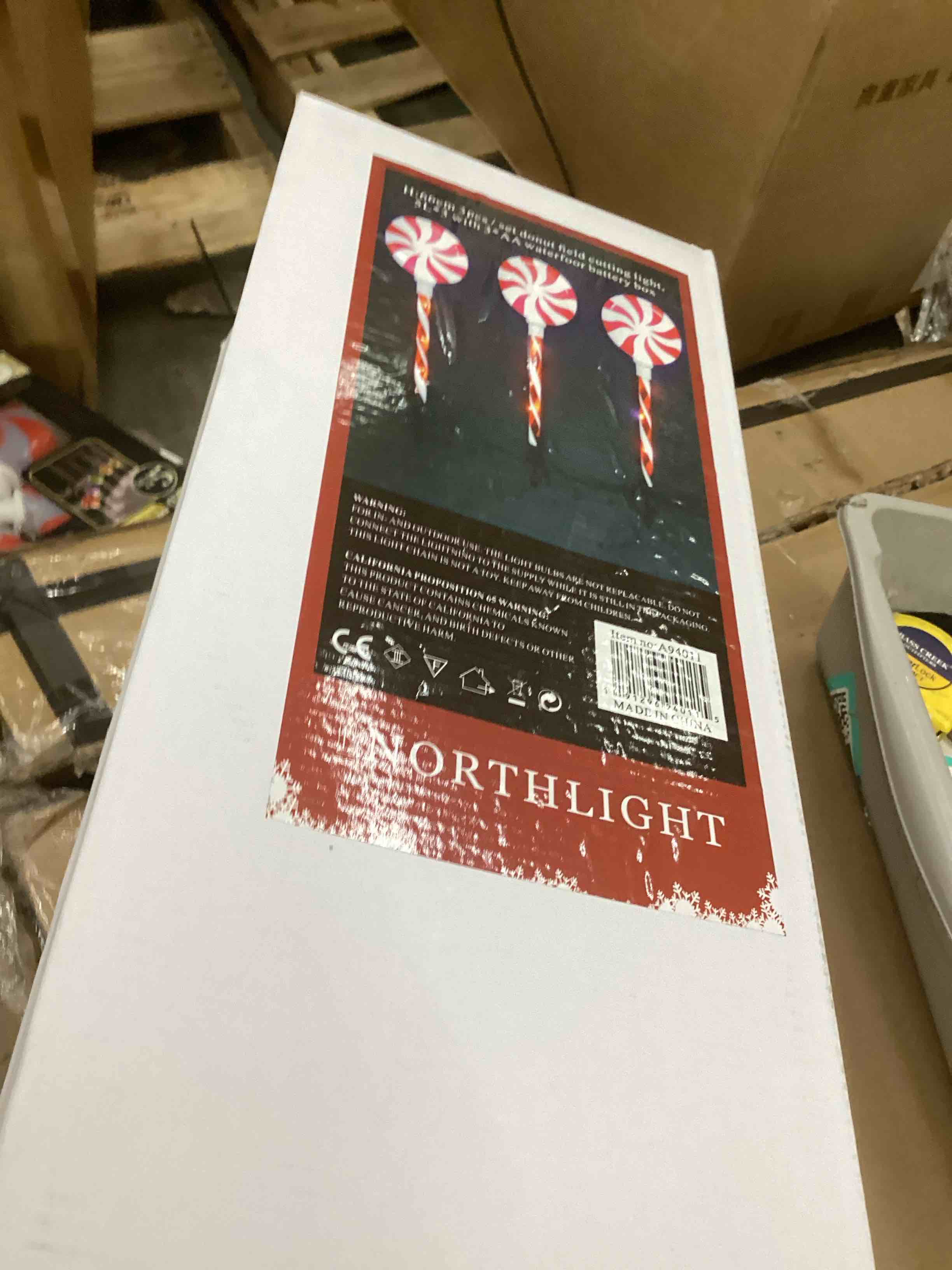 Condition photo showing New/Like New for set of 3 lighted led peppermint candy christmas pathway markers 26