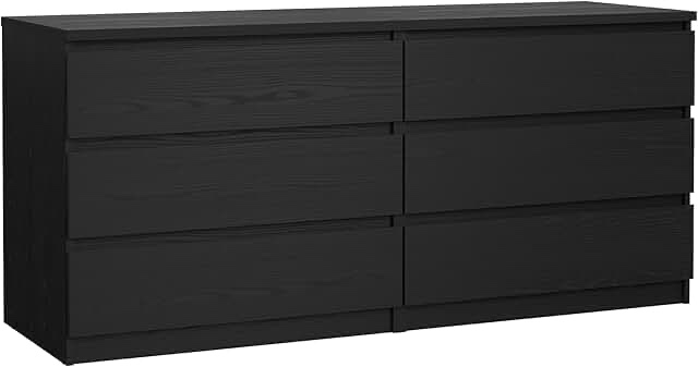 tvilum scottsdale 6 drawer double dresser for adults, black wood grain (incomplete one box of two only)