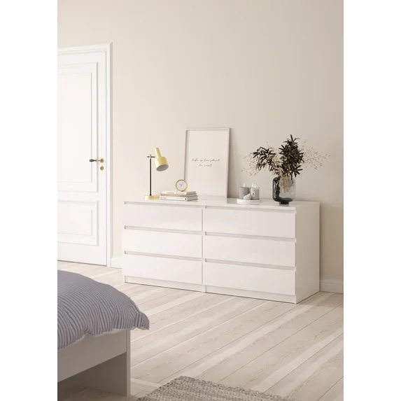 tvilum scottsdale 6 drawer double dresser for adults, white high gloss (incomplete ony box #2 ) 