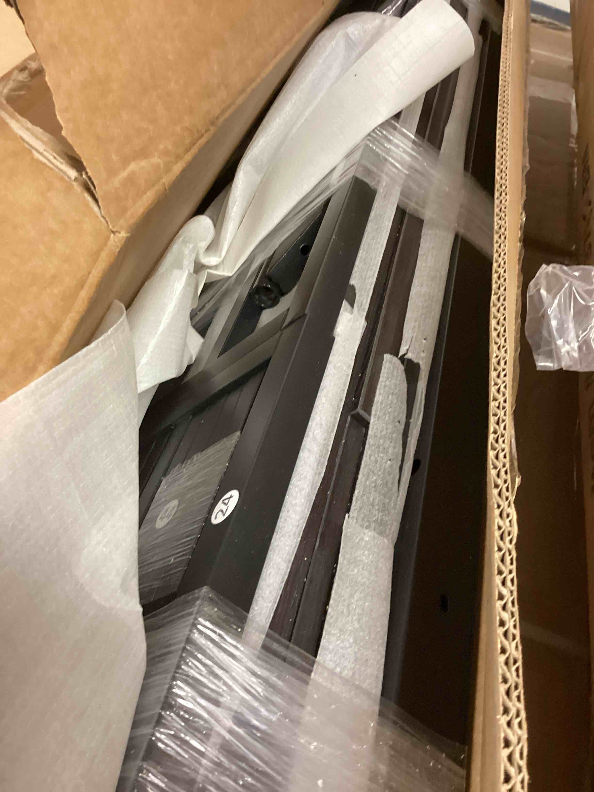 Condition photo showing Good Condition for bellemave full size metal loft bed with l shaped desk and wardrobe, heavy duty loft bed frame with storage stairs, led loft bed frame with charging station & safety guardrails, black (incomplete only box #2) 