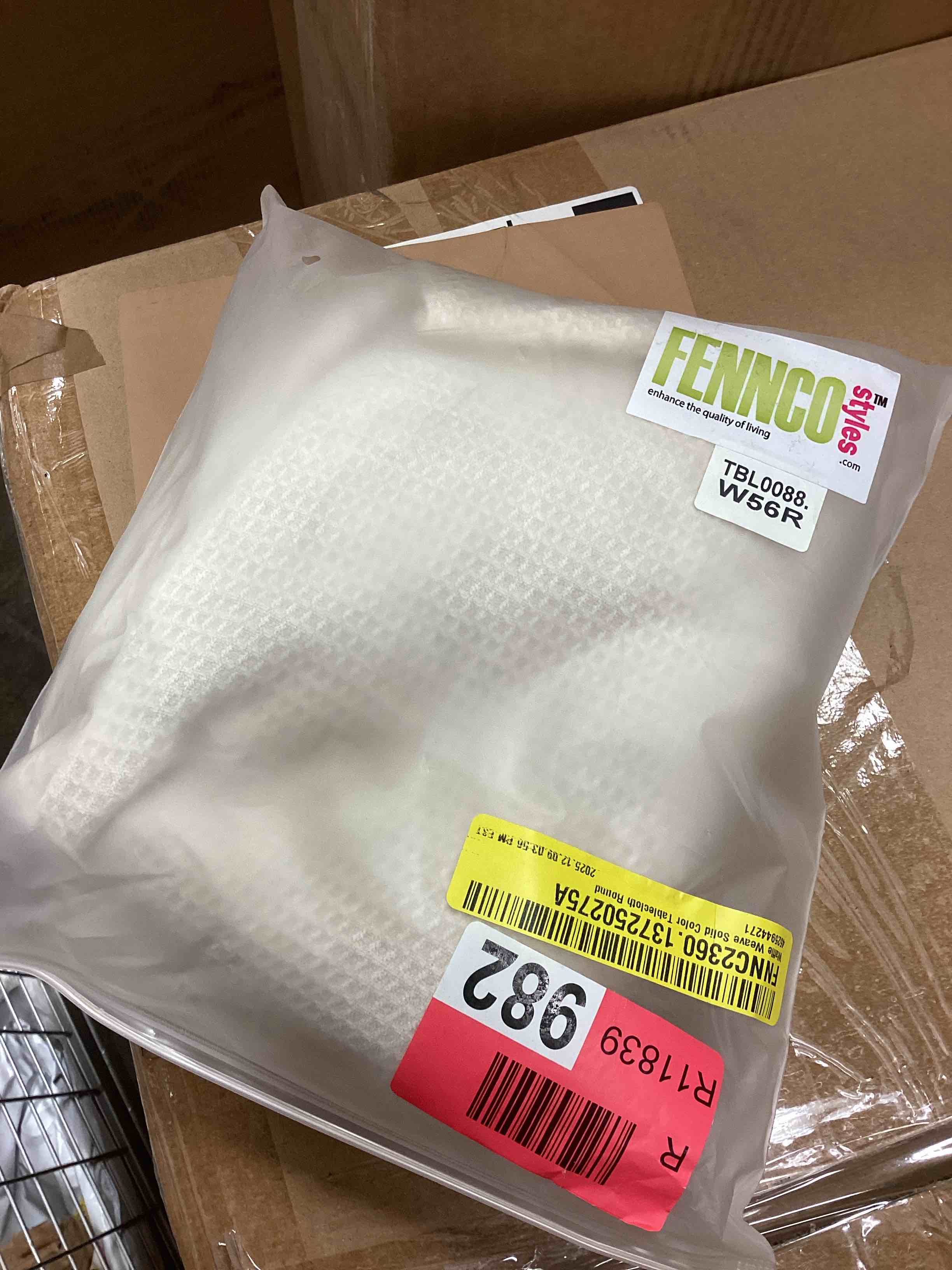 Condition photo showing Good Condition for fennco styles waffle weave solid color tablecloth 56" round - natural refined woven table cover for home décor, dining table, banquets, holidays and special occasions