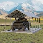 garvee 11'x20'x9' vertical roof metal carport, heavy duty steel car ports for all-weather, for full-size pickup trucks, boats, and tractors (incomplete onpy box b) 