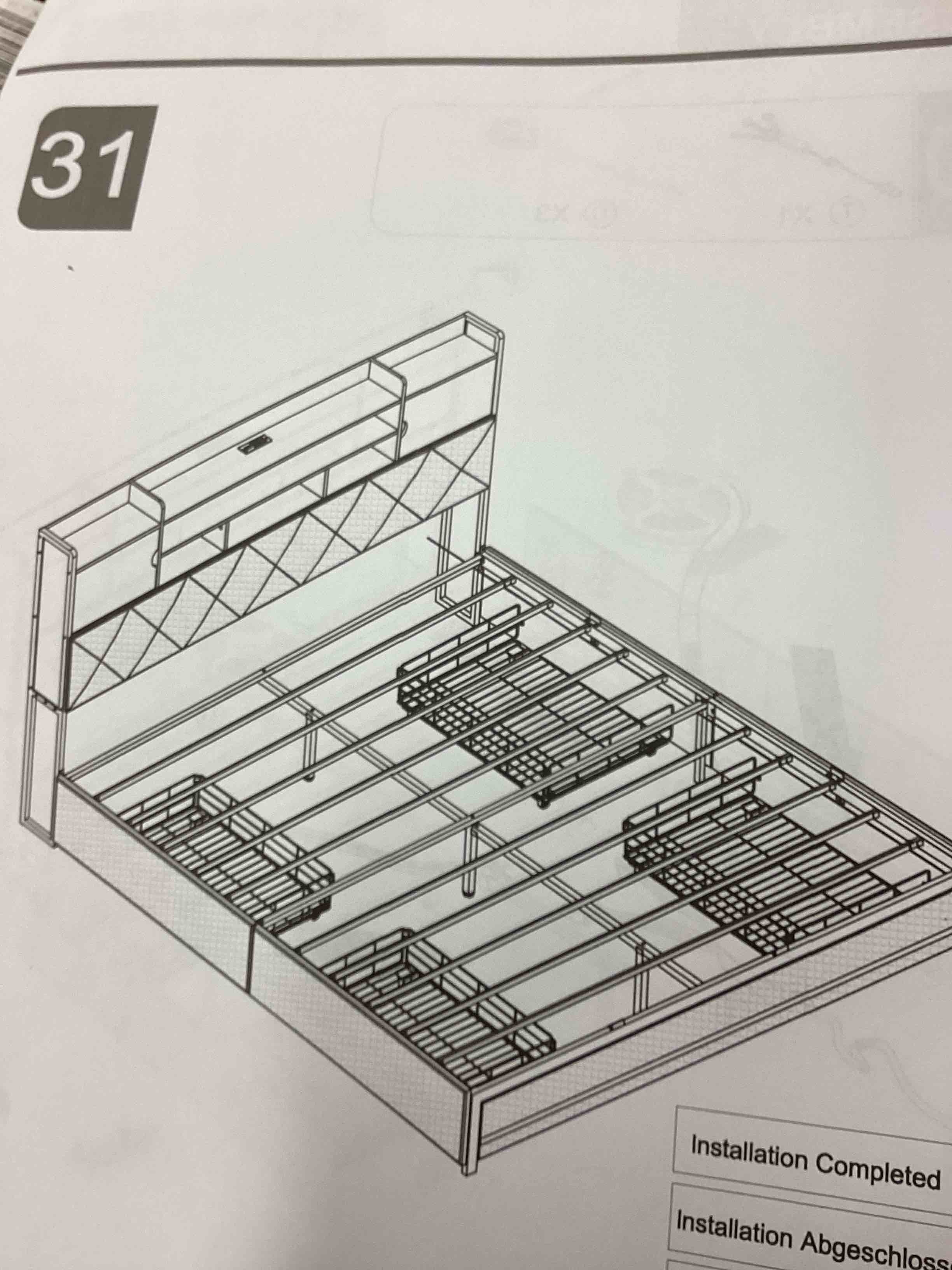 Condition photo showing Good Condition for teenfon queen bed frame with 4 storage drawers and led lights, upholstered headboard with shelves and built in charging station, metal platform noise-free/no box spring needed, black | easy to assemble, storage & power, soft backrest (incomplete only box #2 of 2 similar model) 