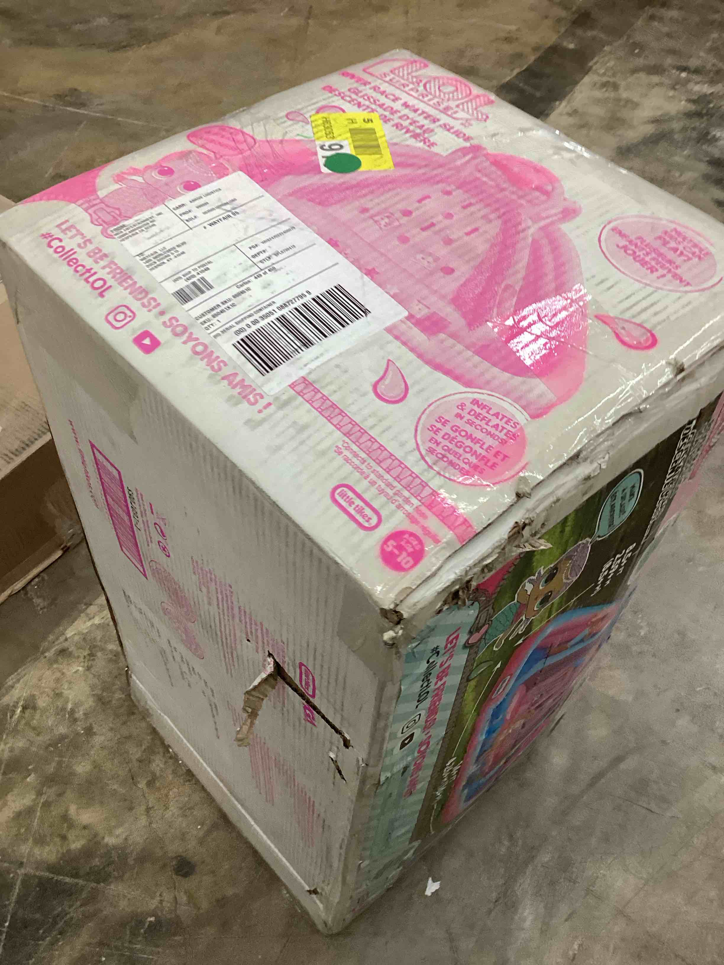 Condition photo showing New/Like New for lol surprise pink river race inflatable water park  2 slides  climbing wall & blower  outdoor toy  ages 4 and up