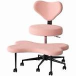ergonomic cross legged chair, 360° swivel meditation chair with wheels, height adjustable seat for adhd, strong lumbar support, chic home office furniture, teddy fabric, pink