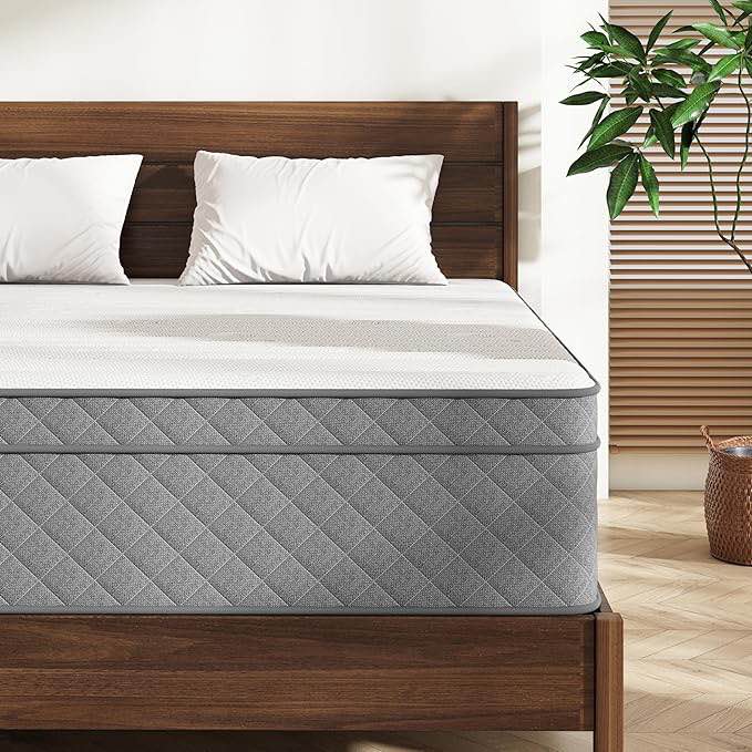 purrjoys queen mattress, 10 inches hybrid memory foam with innerspring, firm queen size, matress in a box pressure relief & easy set up