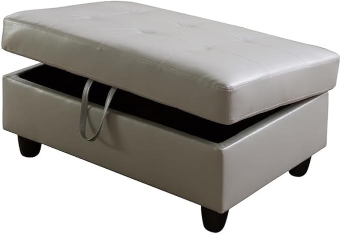 Powder Color Semi PU Synthetic Leather Storage Ottoman for Home Office Bedroom Living Room, Strong Bearing Capacity Sofa Small Sofa Setee