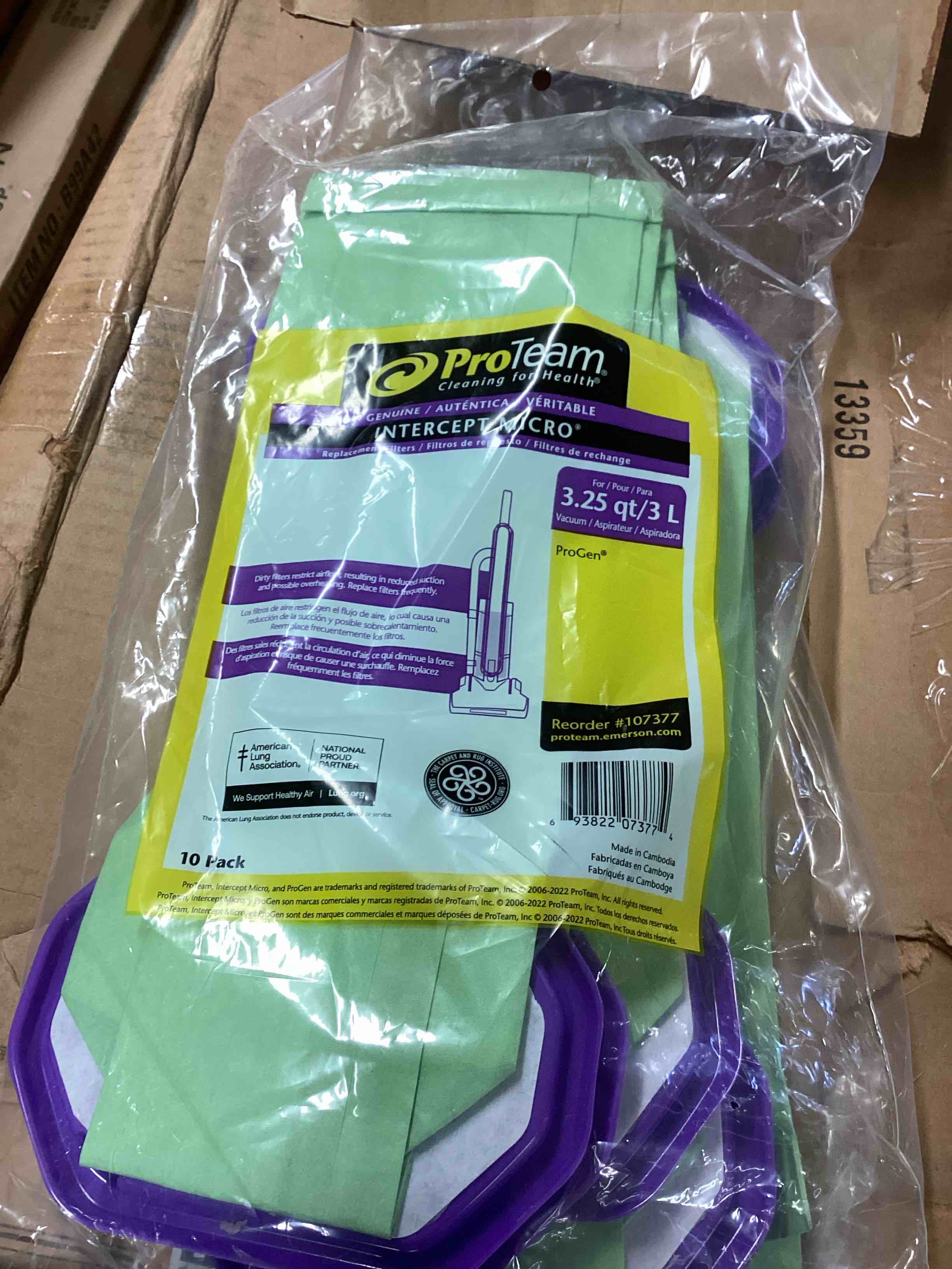 Condition photo showing New/Like New for proteam 107377 progen 12/15 intercept micro filter bags - 10/pk