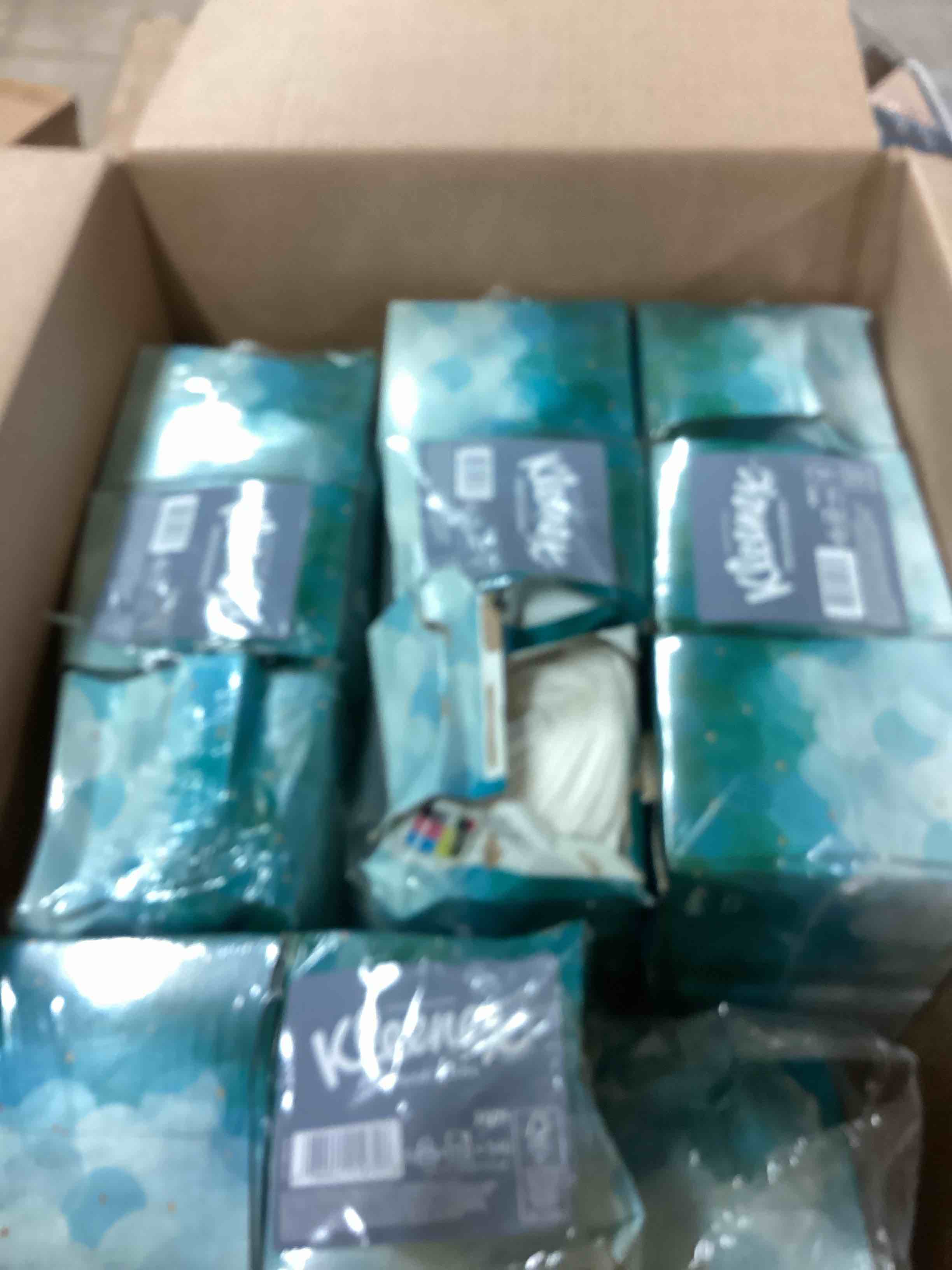 Condition photo showing As Is for kleenex® professional facial tissue, upright facial tissue cube boxes for business, one bundle of 6 boxes