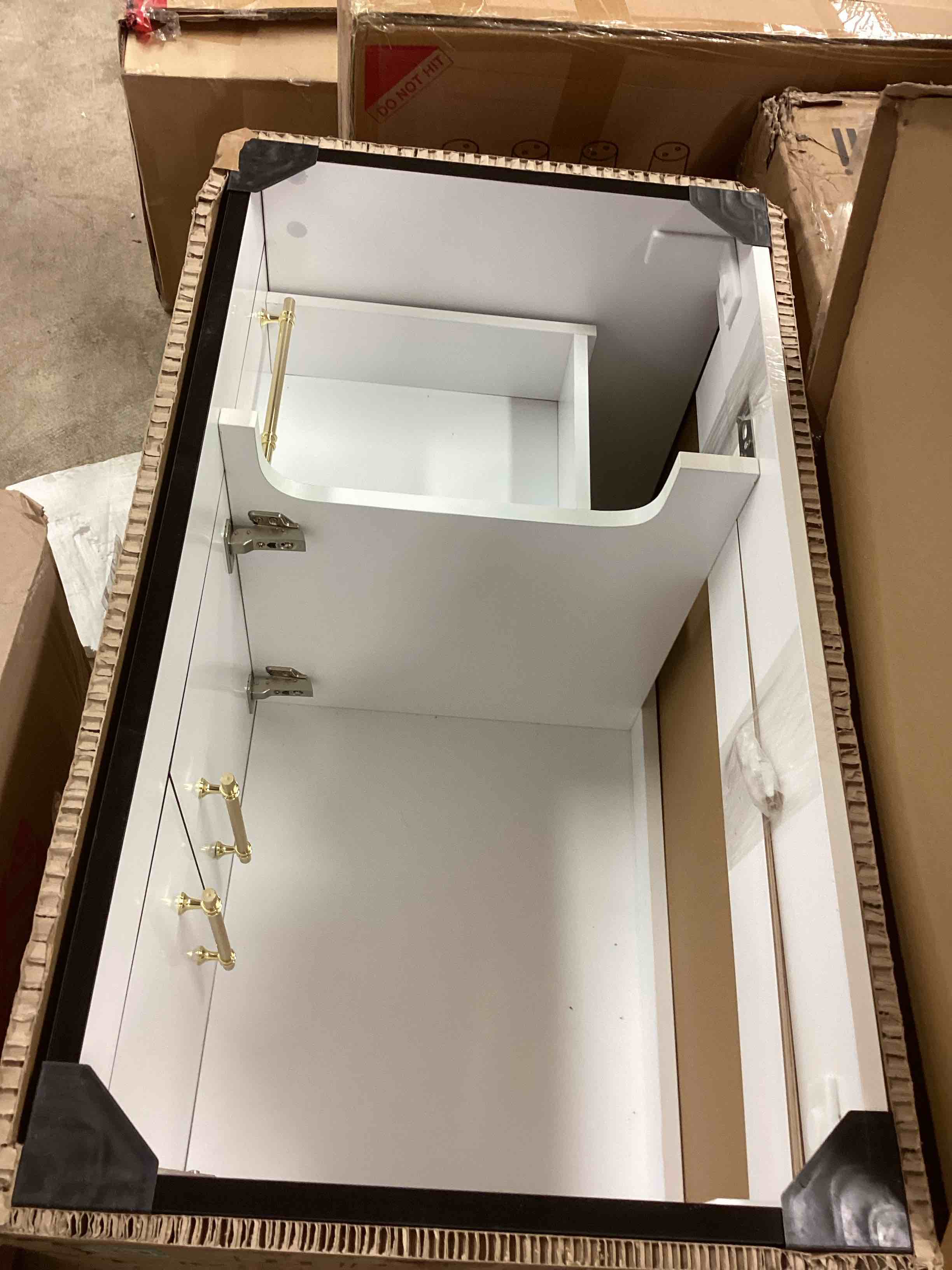 Condition photo showing Good Condition for elsa 35.44 in. w x 19.69 in.d x 22.05 in. h bath vanity in black (incomplete missing top)