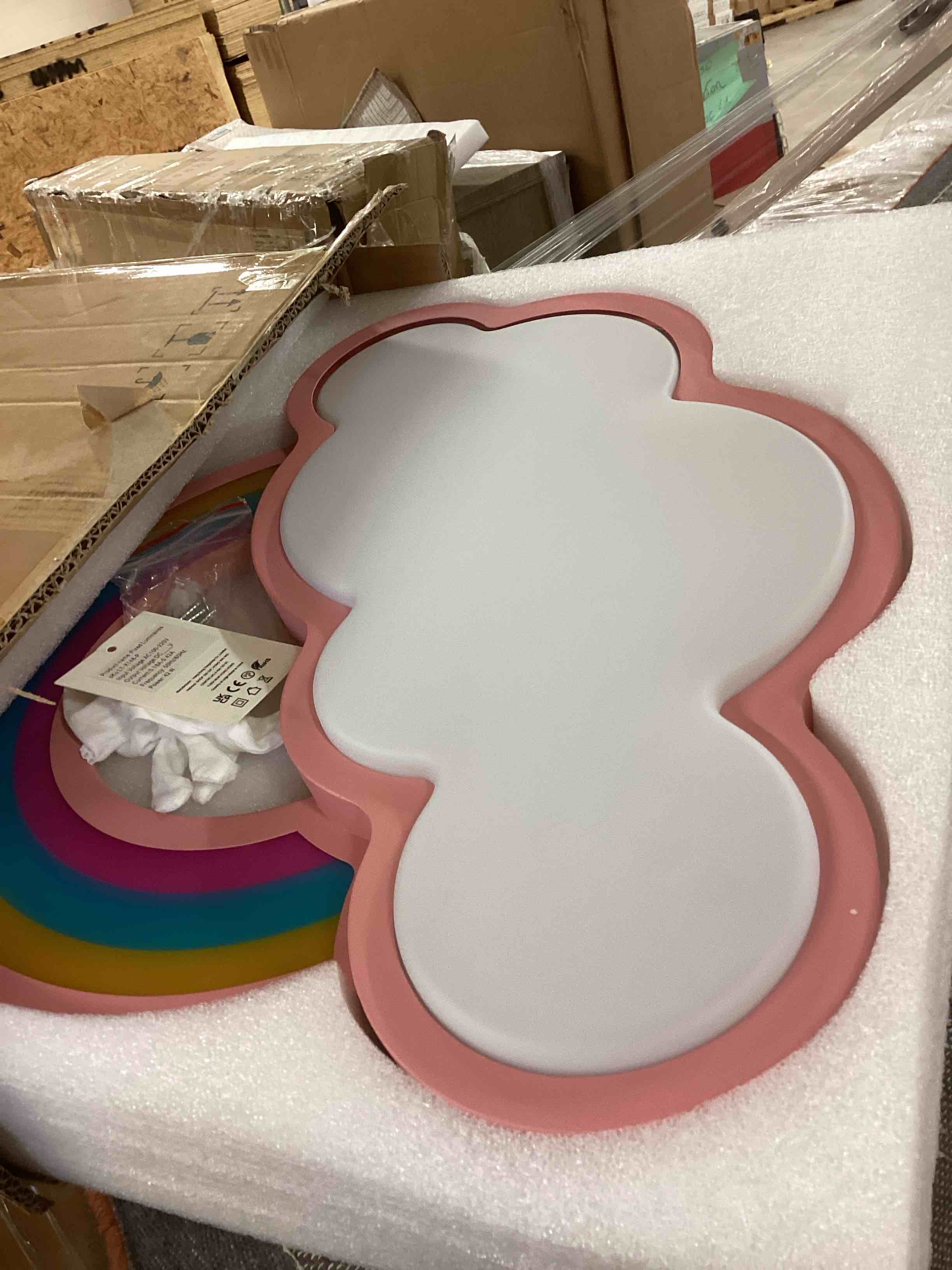 Condition photo showing Good Condition for rainbow ceiling light kids room: flush mount led lights cartoon children room night lamp 3 lighting colors cloud shape for bedroom, kindergarten,nursery, pink for boys (model similar from stock photo)