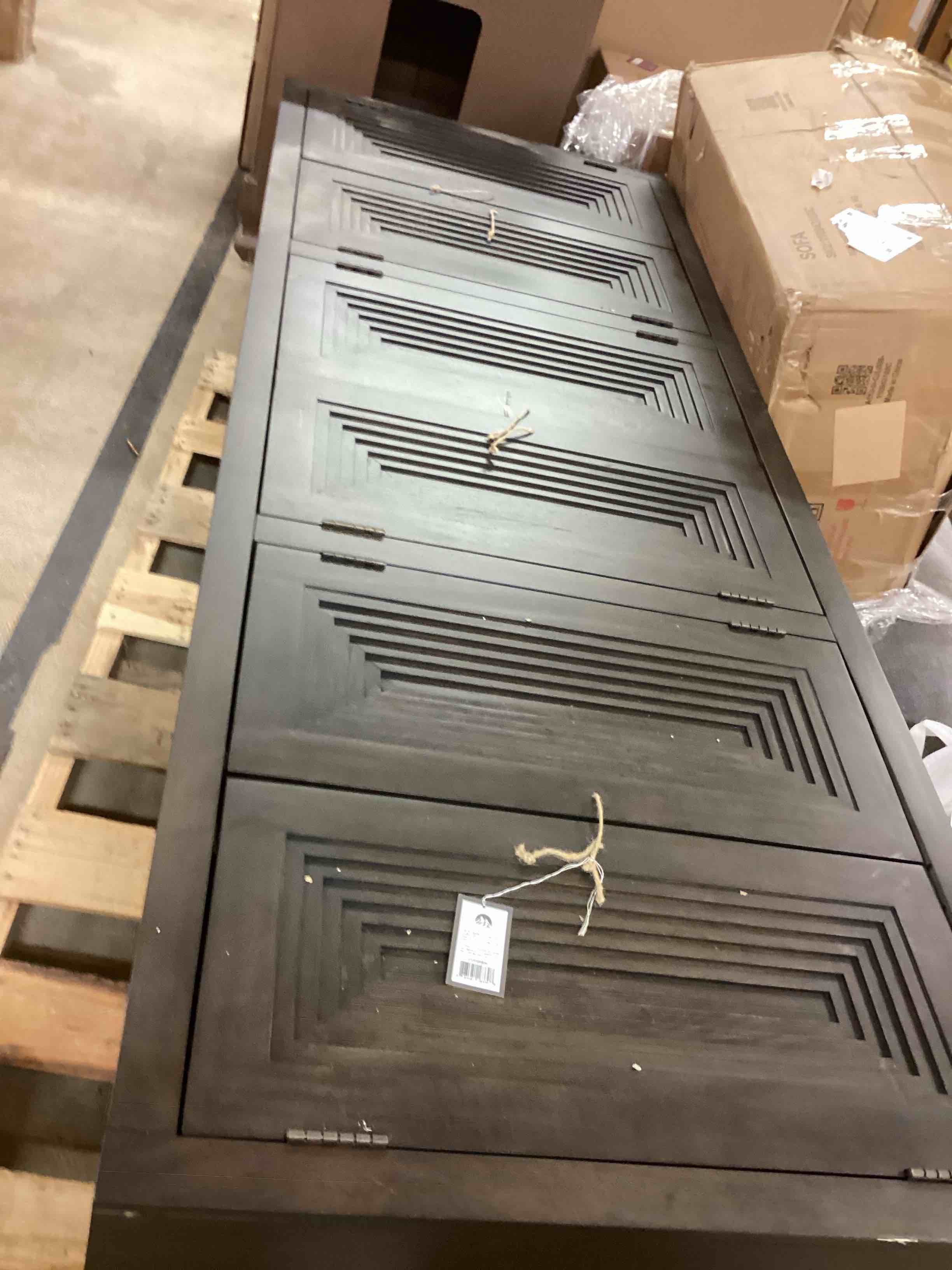 Condition photo showing Good Condition for crestview highland park 90" mango 6 door media credenza sideboard in mango wood cvfnr906 (side scratch)