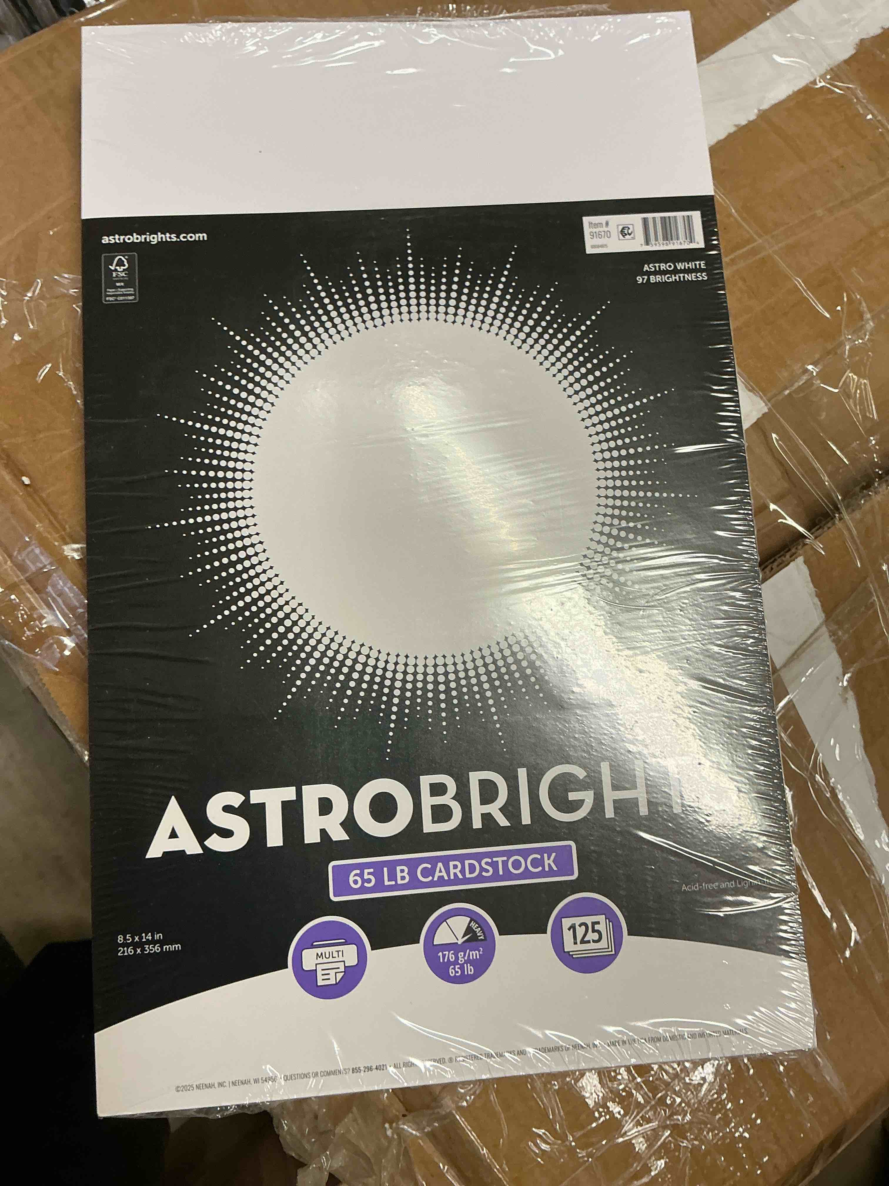 Condition photo showing New/Like New for astrobrights cardstock paper, 65 lbs, 8.5 x 14, bright white 1-pack