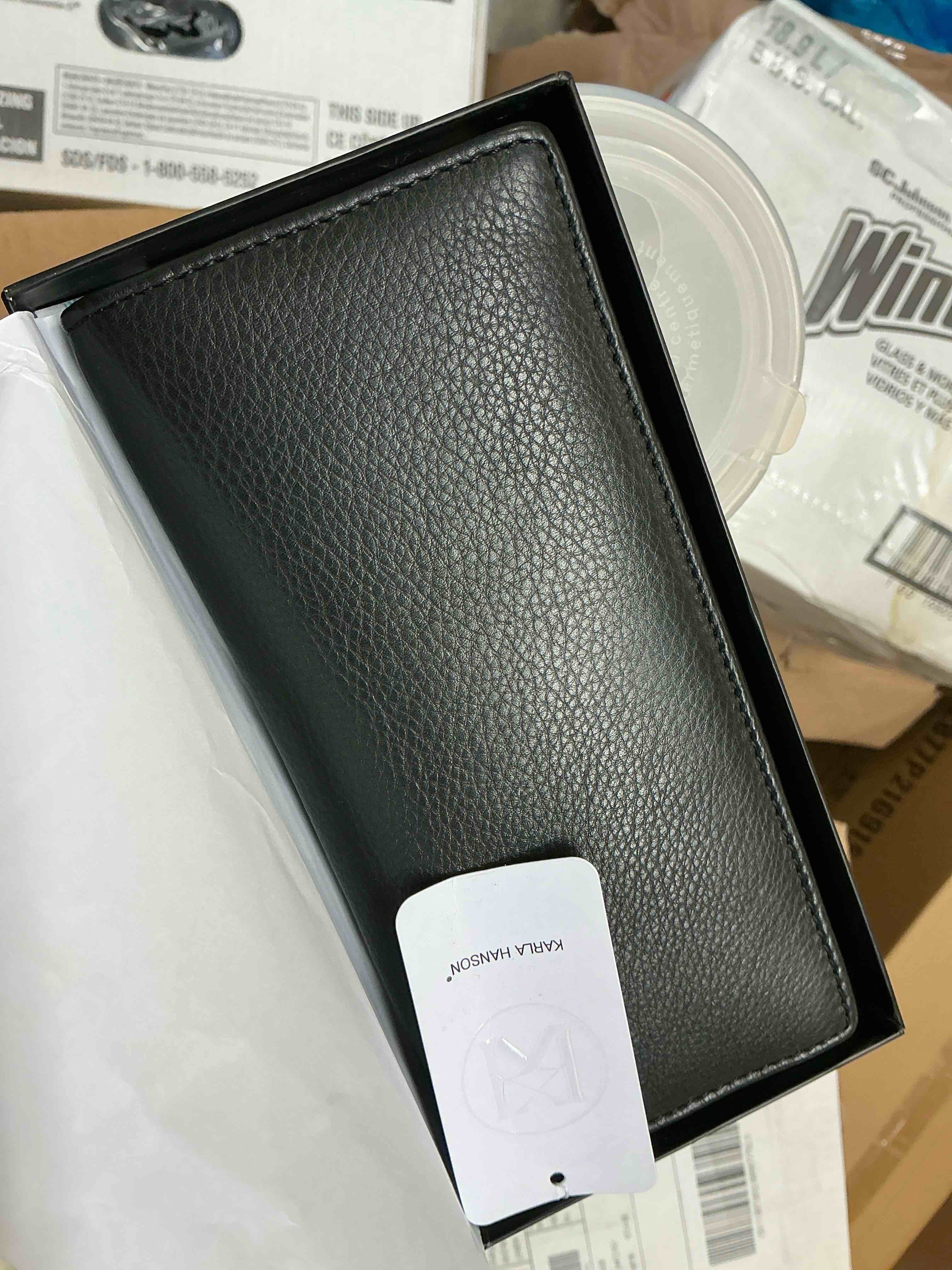 Condition photo showing New/Like New for karla hanson women s rfid leather bifold wallet - black