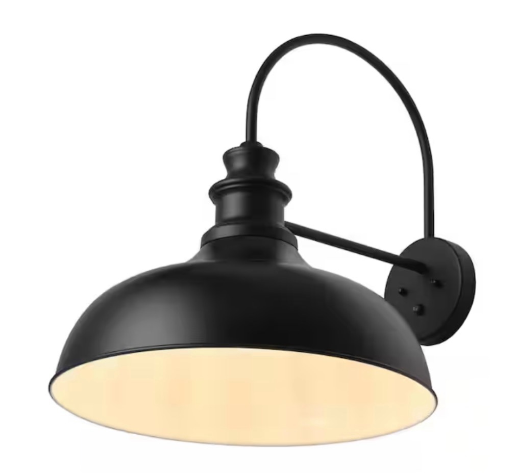 Modern 19.68 in. W 1-Light Black Exterior Outdoor Gooseneck Oversized Barn Light Fixture Dusk to Dawn Wall Sconce